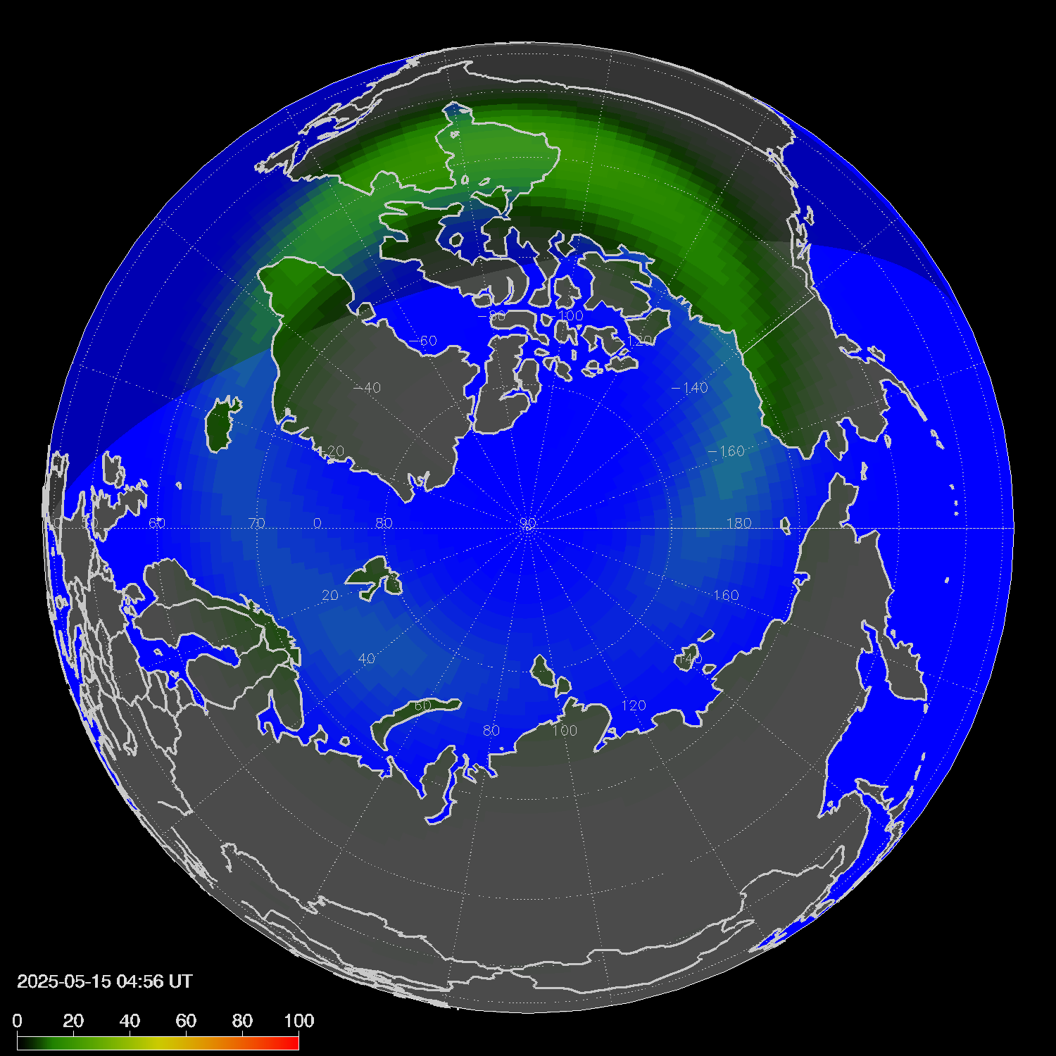 Northern lights (auroras) in the northern hemisphere