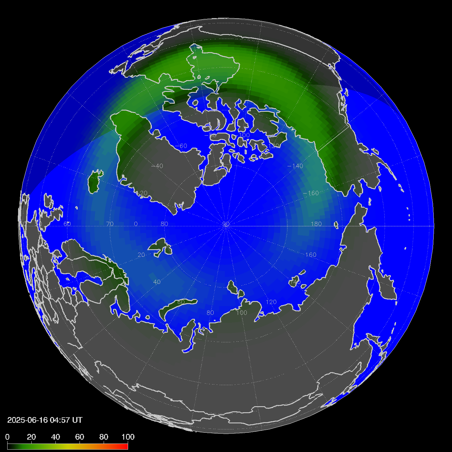 Northern lights (auroras) in the northern hemisphere