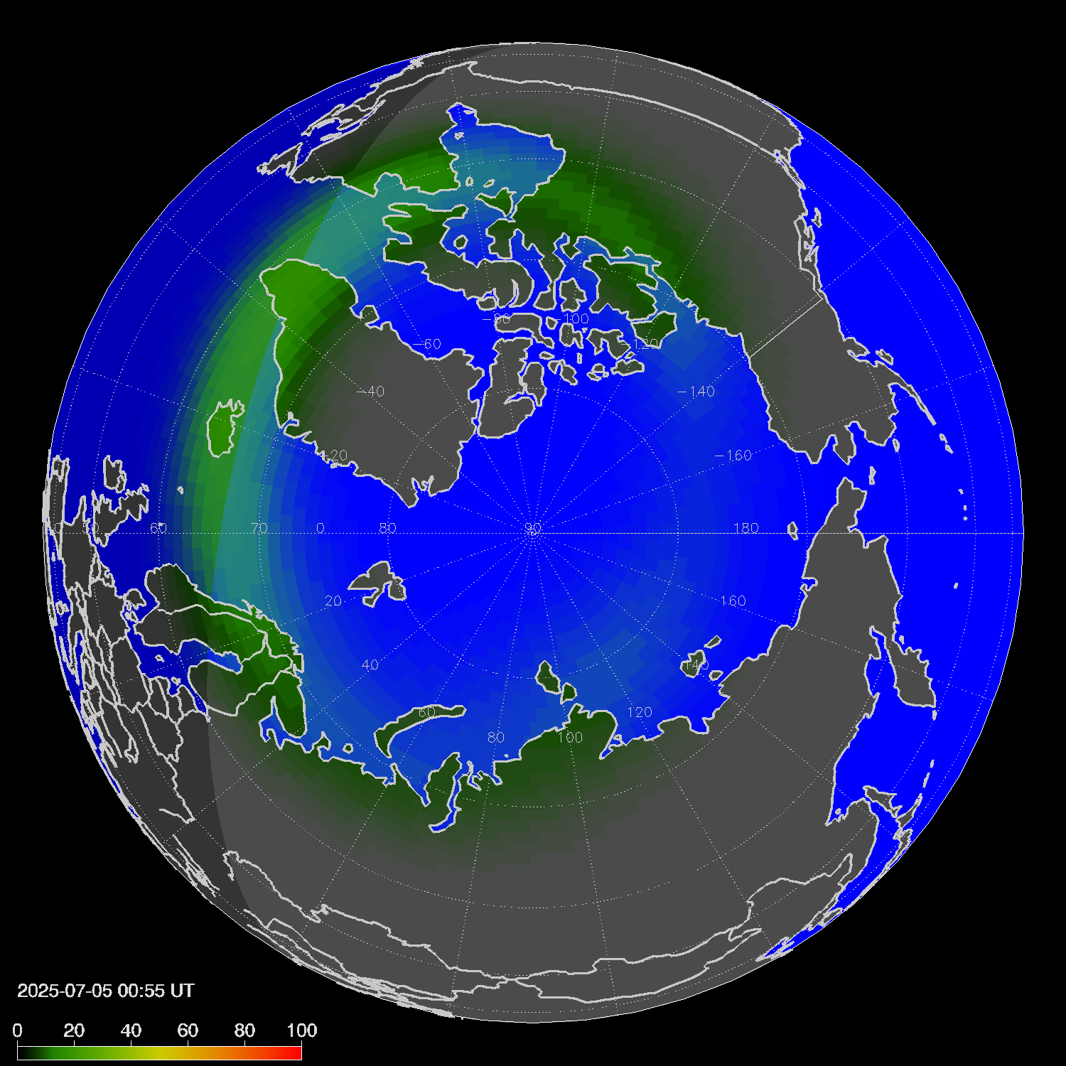 Northern lights (auroras) in the northern hemisphere