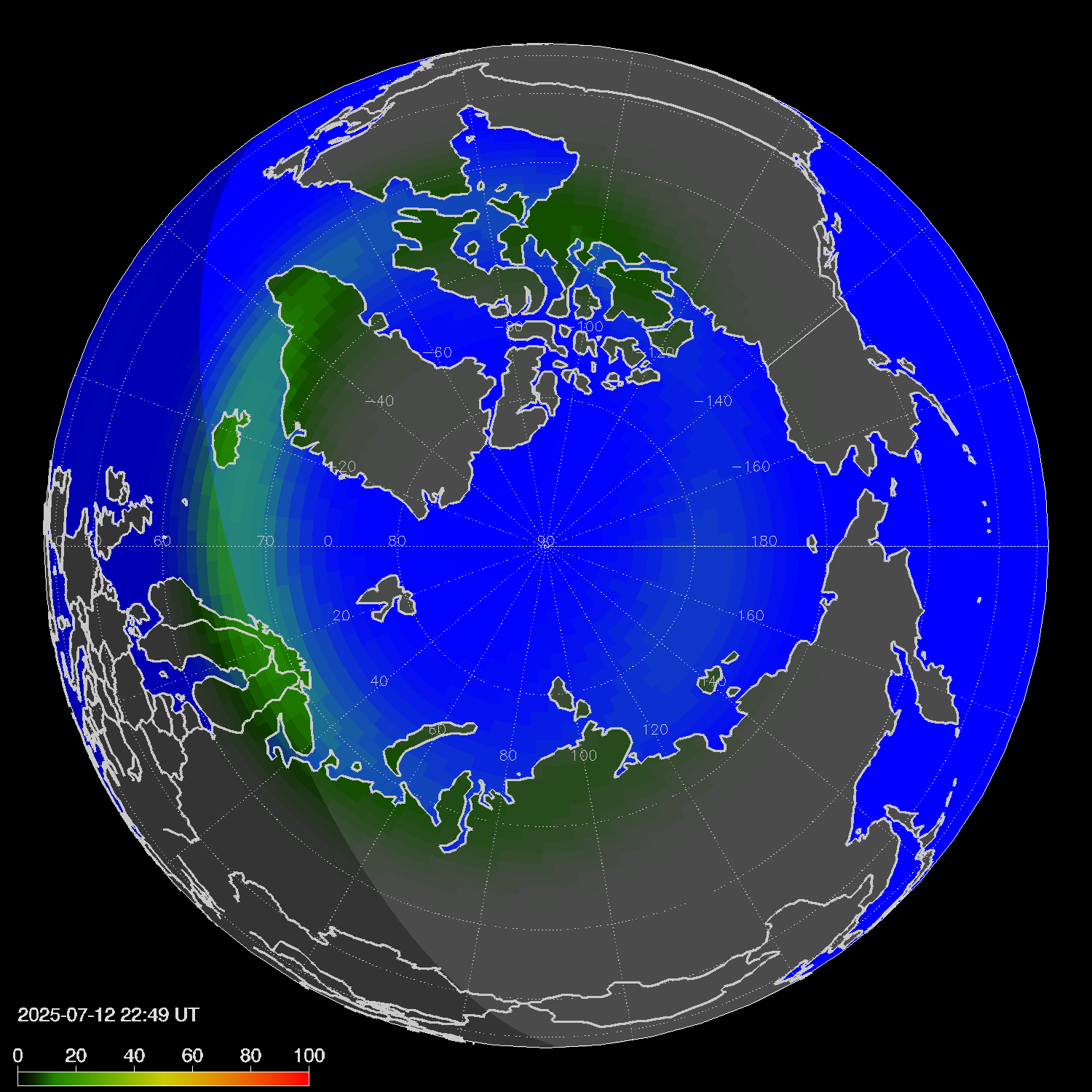 Northern lights (auroras) in the northern hemisphere
