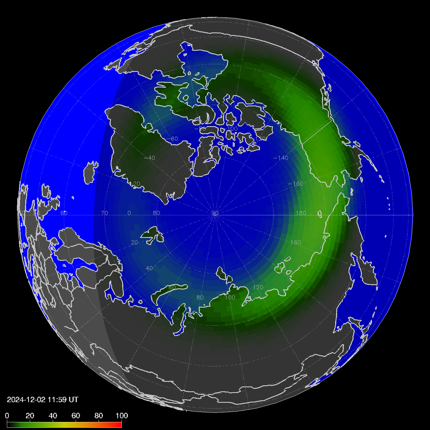 Northern lights (auroras) in the northern hemisphere