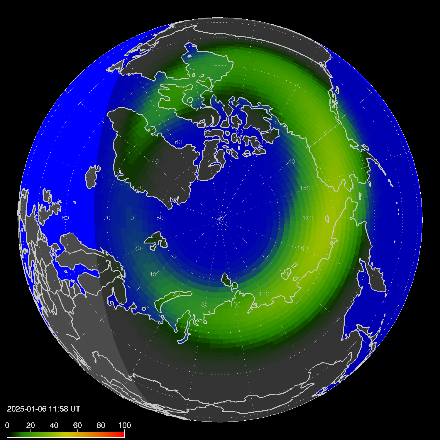 Northern lights (auroras) in the northern hemisphere