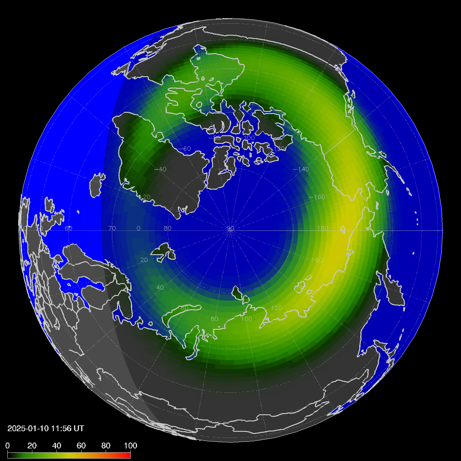 Northern lights (auroras) in the northern hemisphere