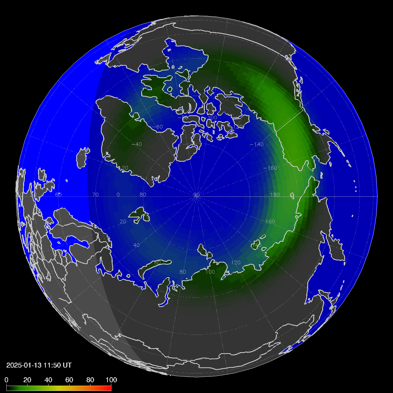 Northern lights (auroras) in the northern hemisphere
