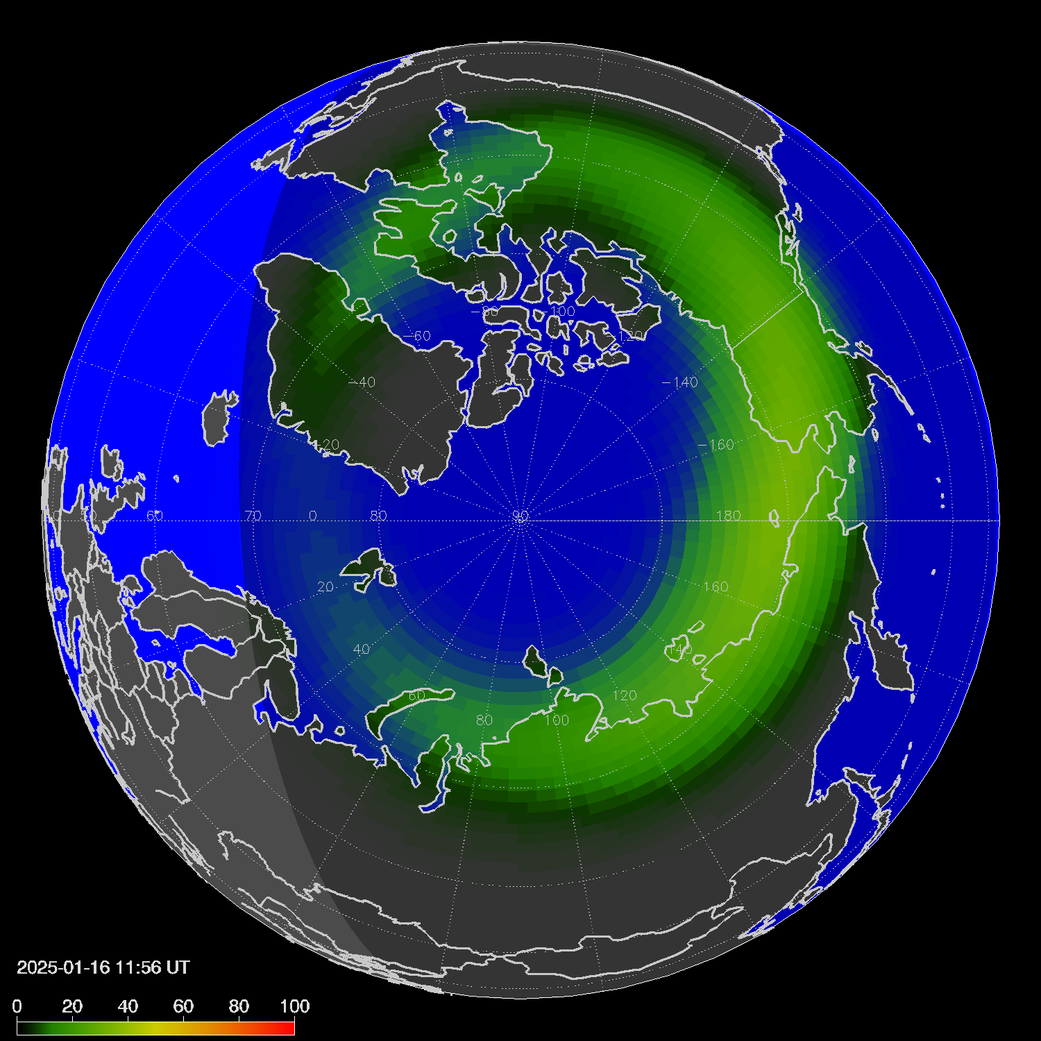 Northern lights (auroras) in the northern hemisphere