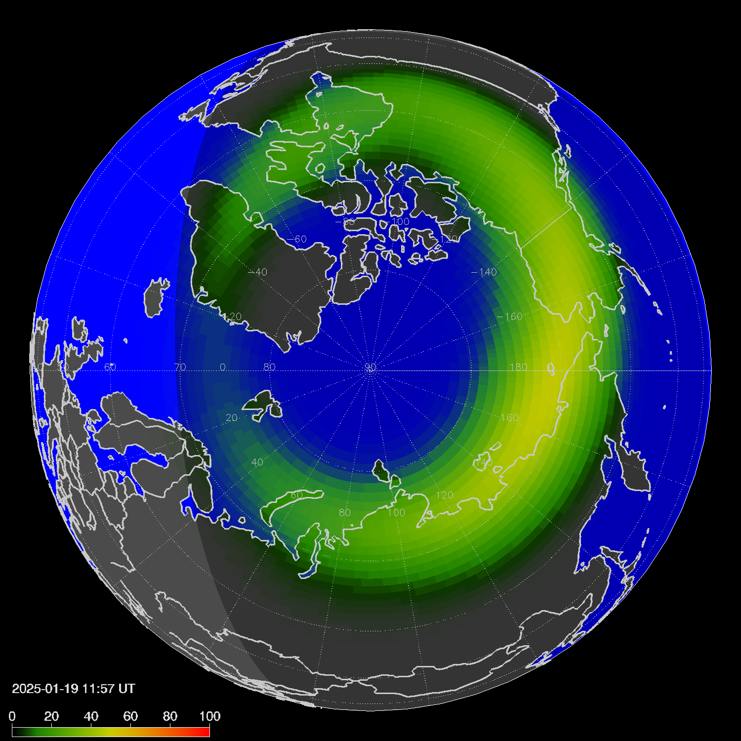 Northern lights (auroras) in the northern hemisphere