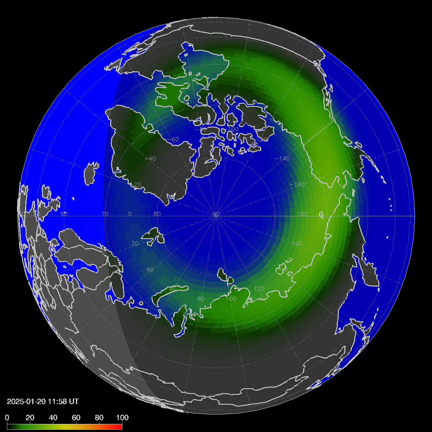Northern lights (auroras) in the northern hemisphere