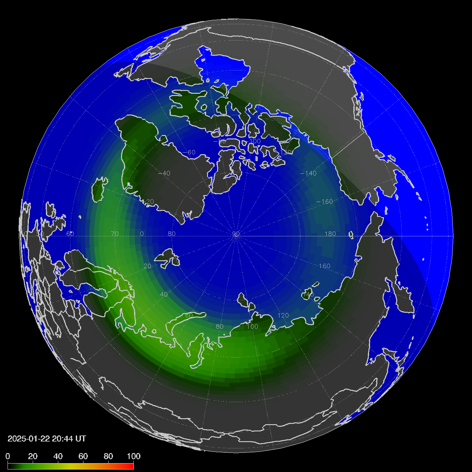 Northern lights (auroras) in the northern hemisphere