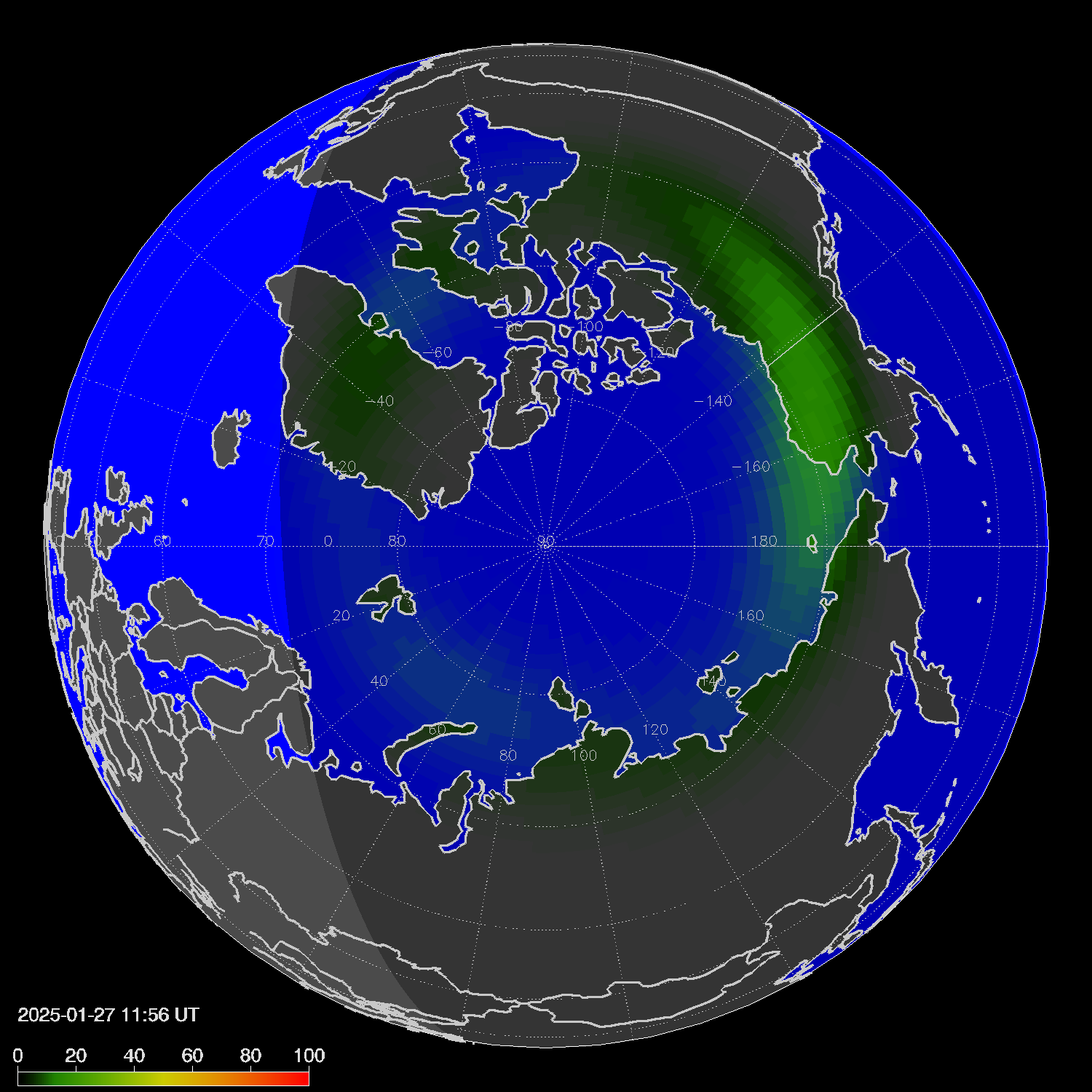 Northern lights (auroras) in the northern hemisphere