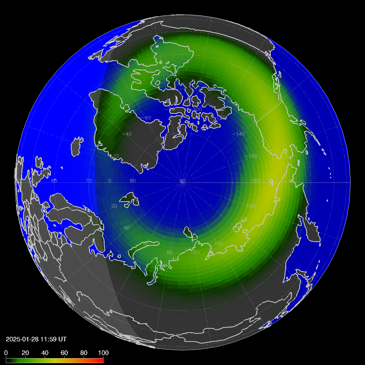 Northern lights (auroras) in the northern hemisphere