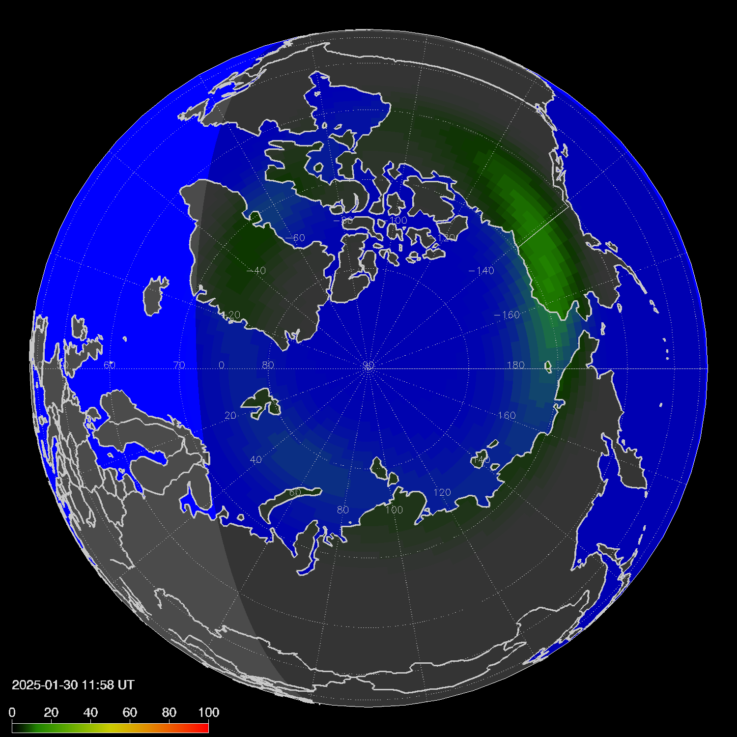 Northern lights (auroras) in the northern hemisphere