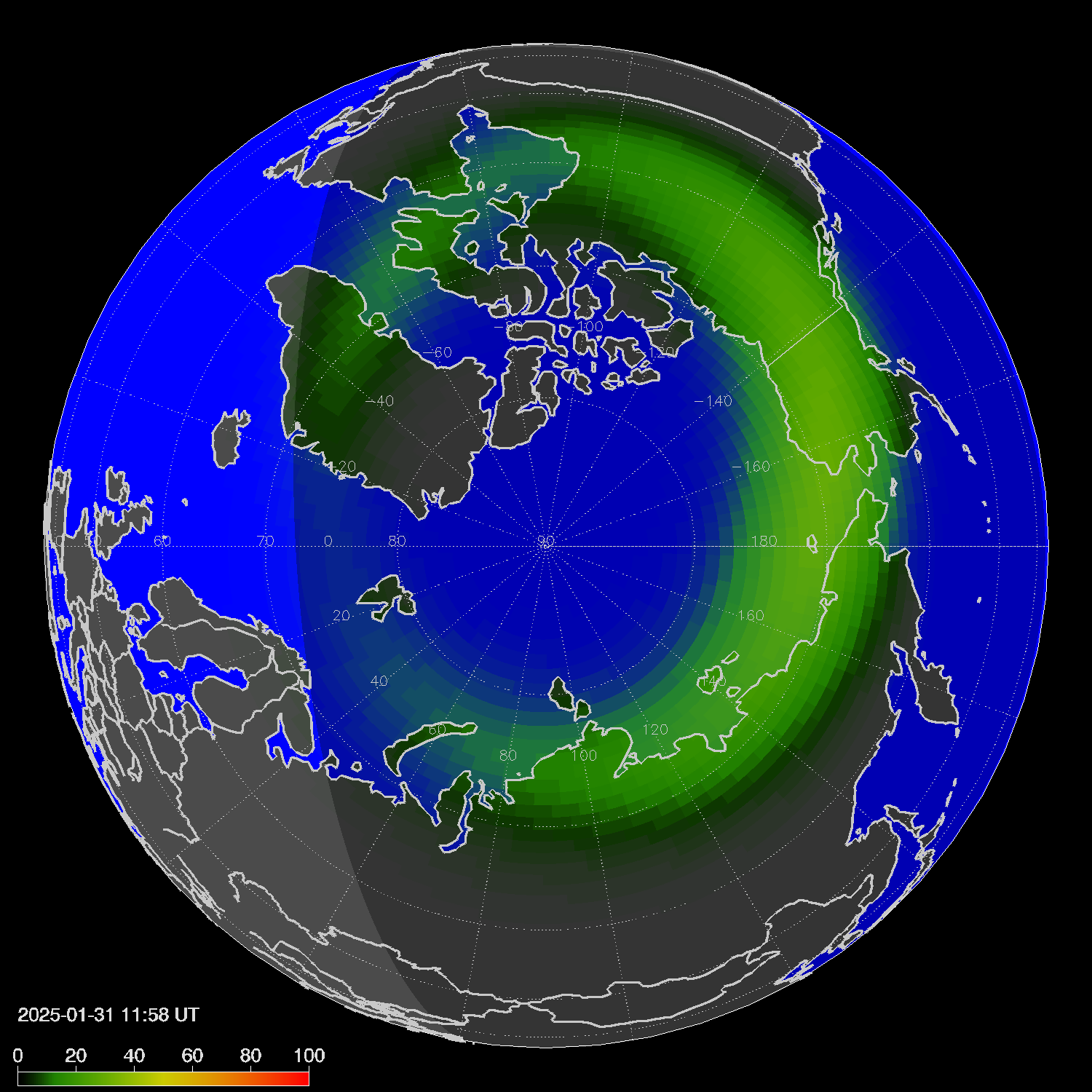 Northern lights (auroras) in the northern hemisphere
