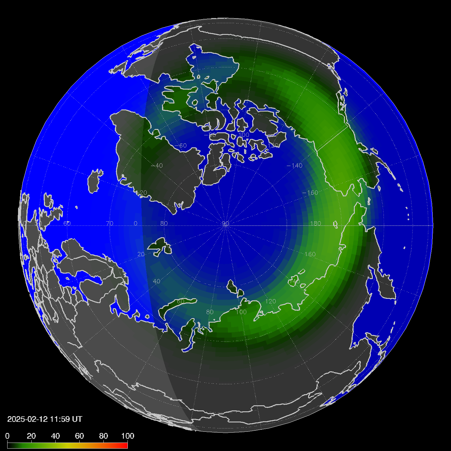 Northern lights (auroras) in the northern hemisphere