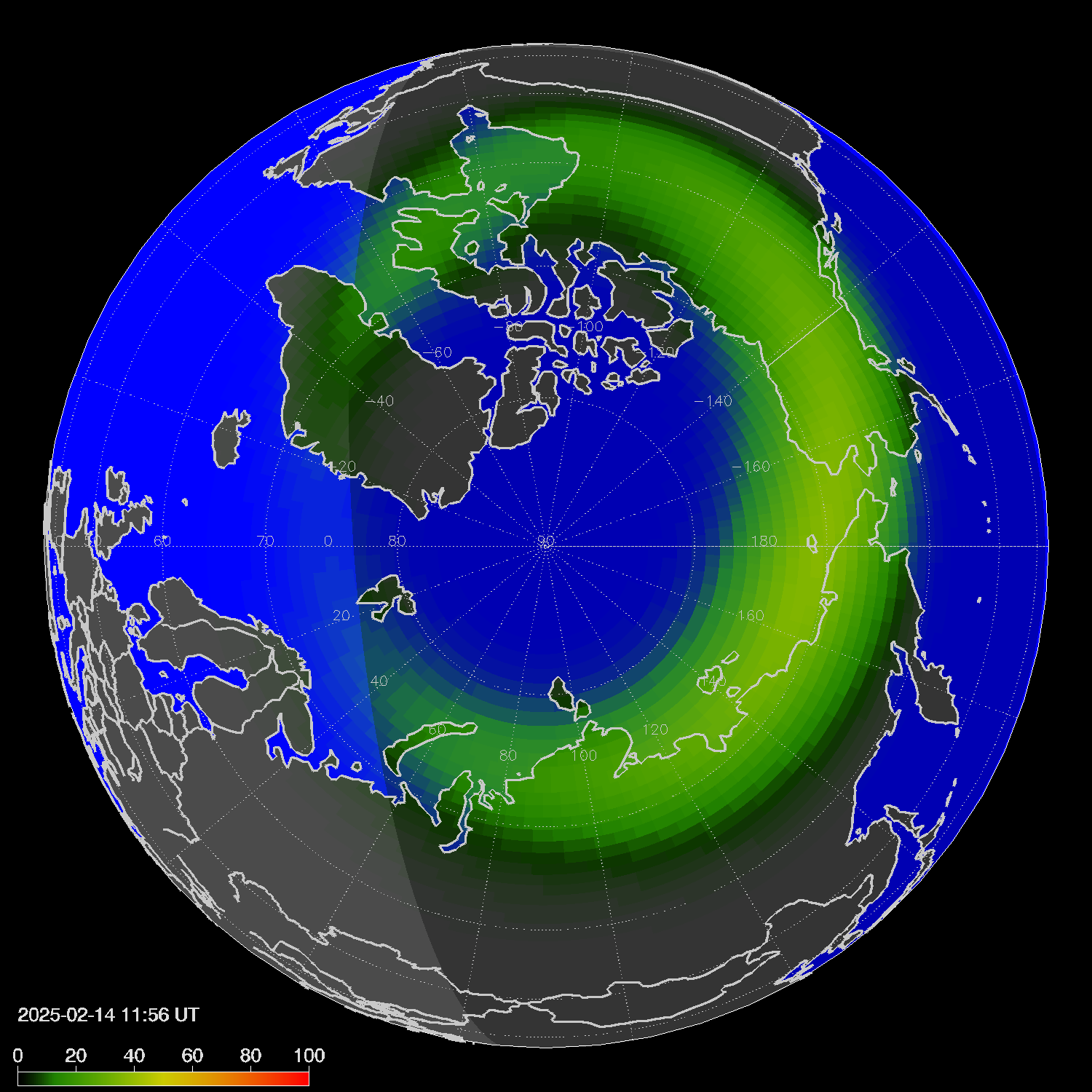 Northern lights (auroras) in the northern hemisphere