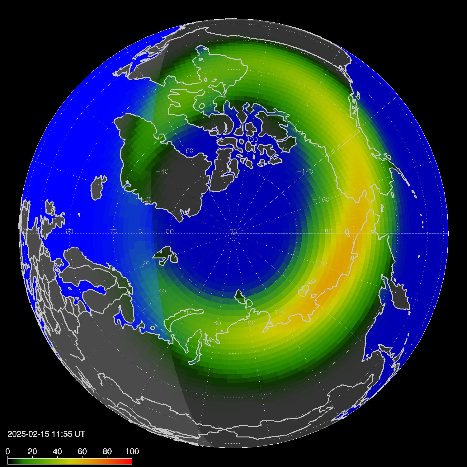 Northern lights (auroras) in the northern hemisphere