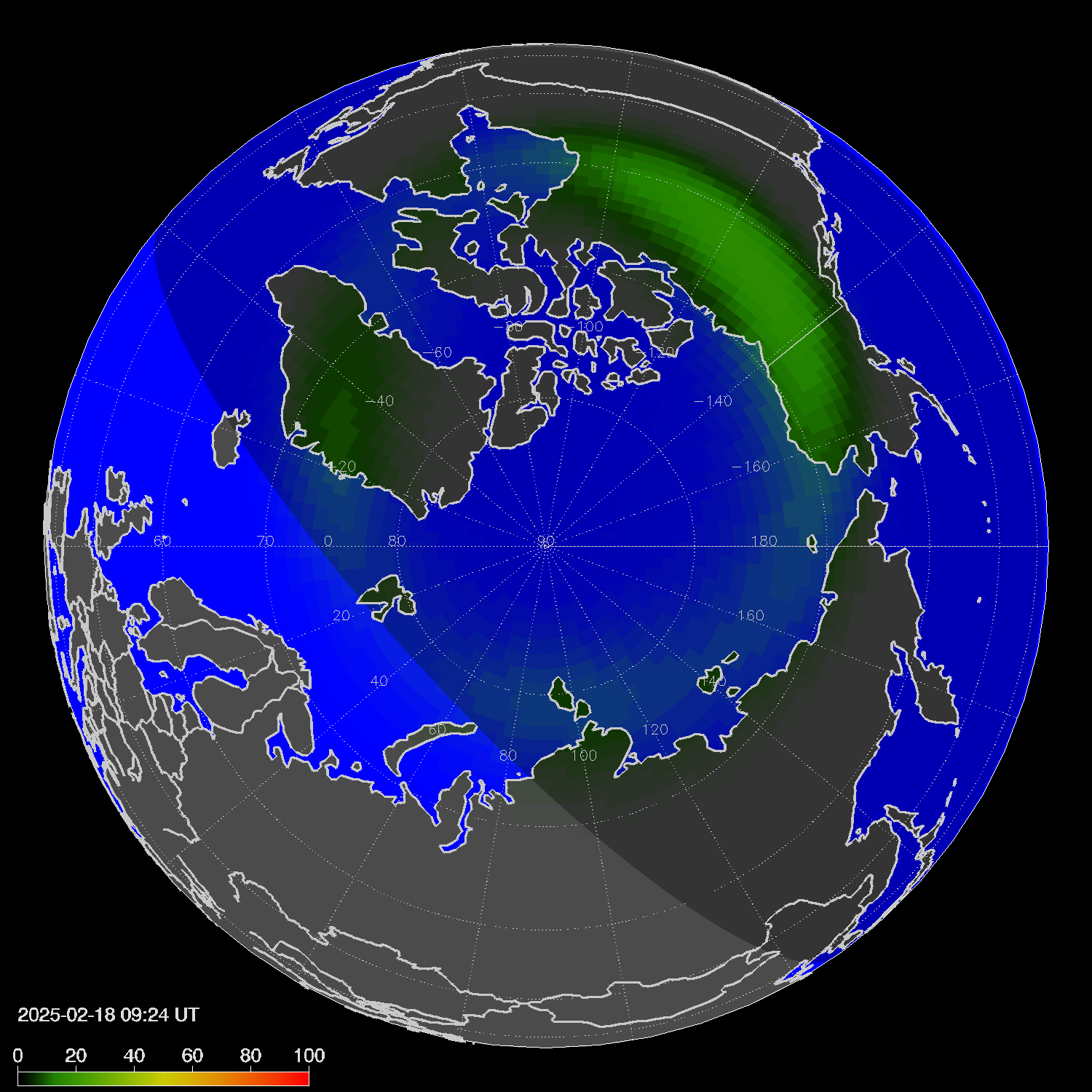 Northern lights (auroras) in the northern hemisphere