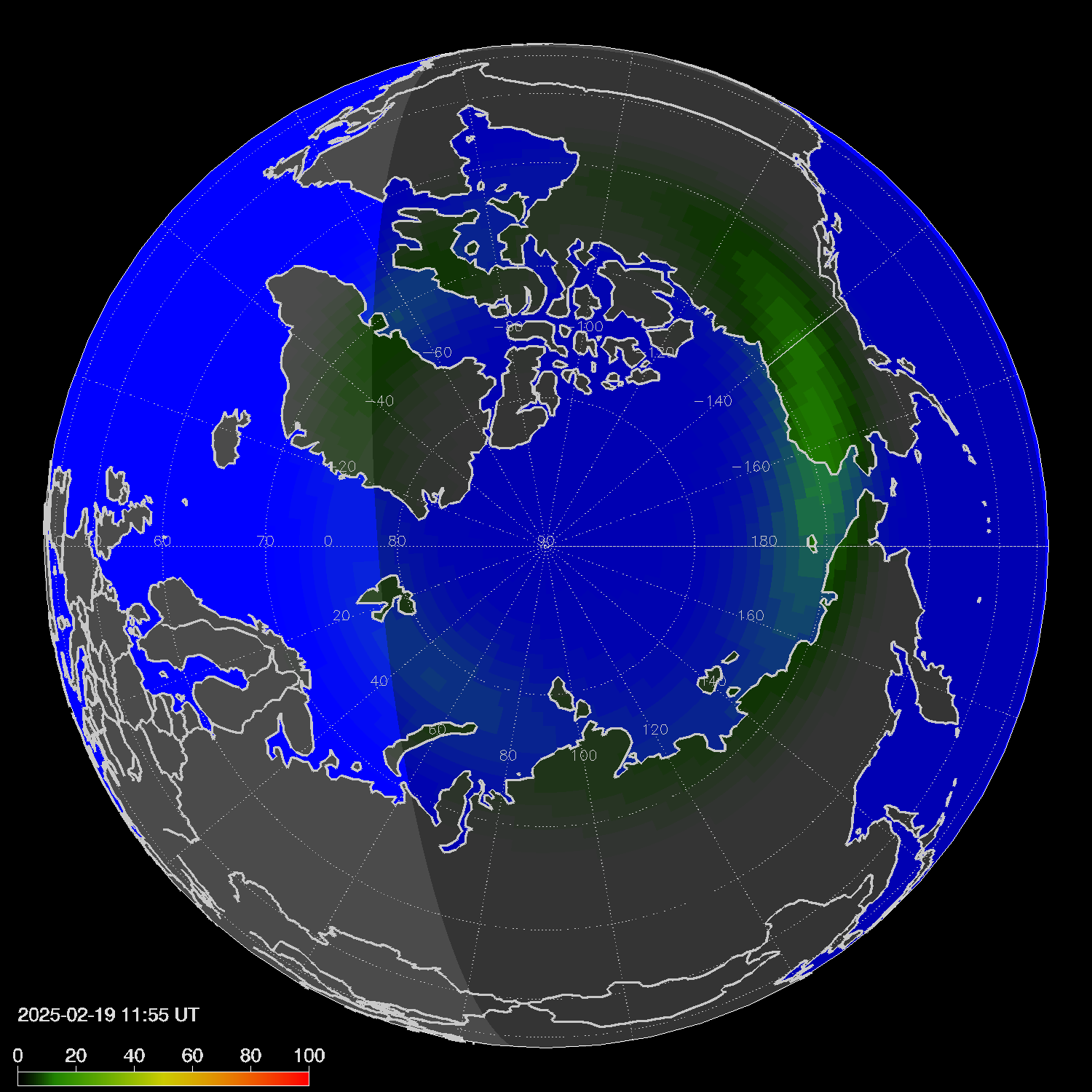 Northern lights (auroras) in the northern hemisphere