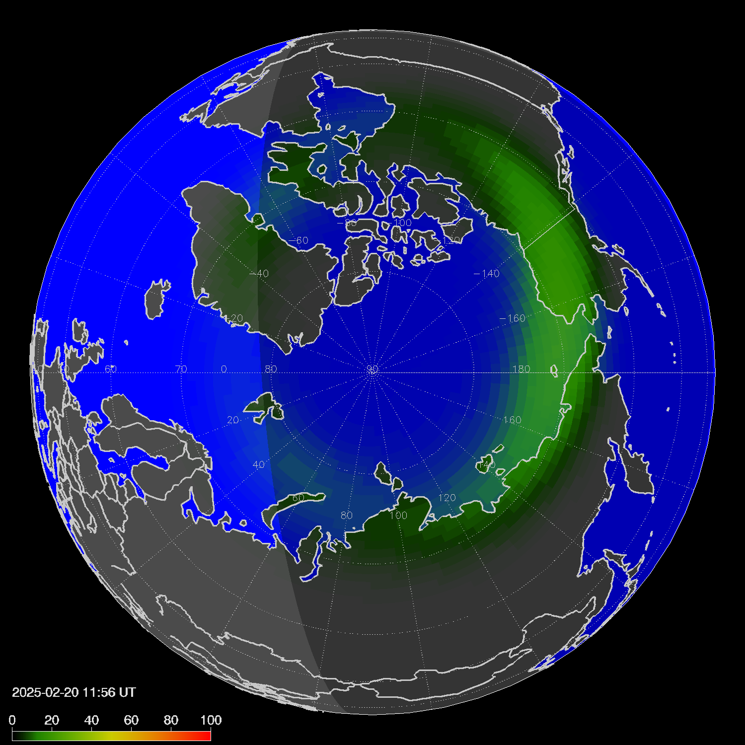 Northern lights (auroras) in the northern hemisphere