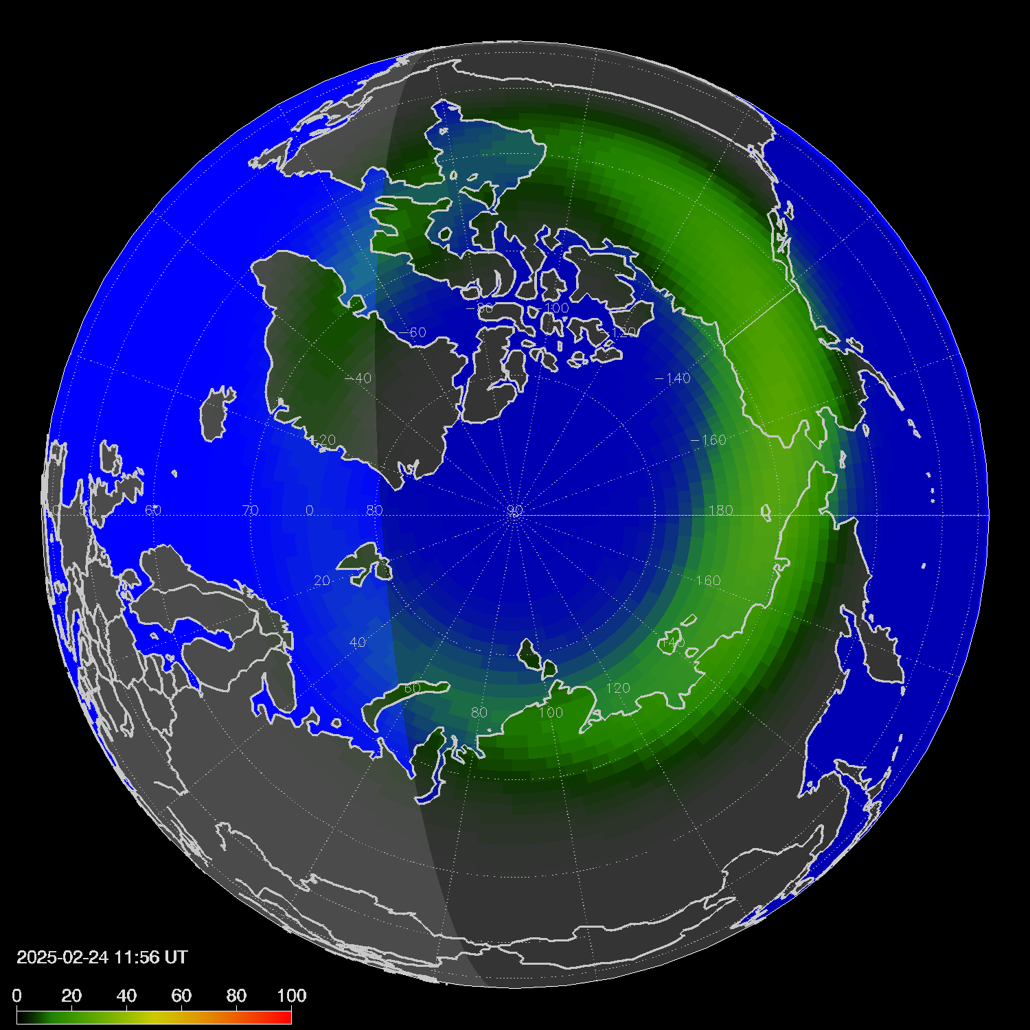 Northern lights (auroras) in the northern hemisphere
