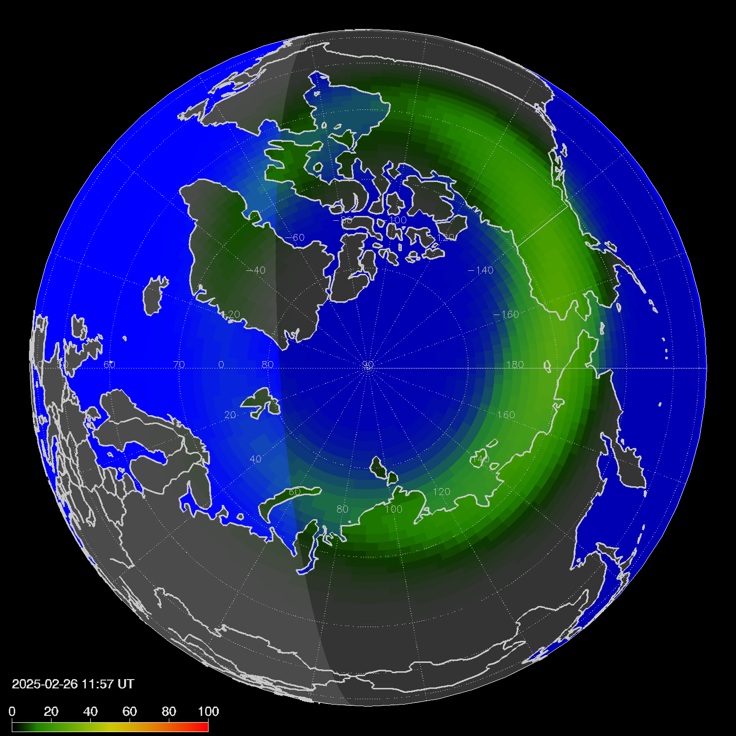 Northern lights (auroras) in the northern hemisphere