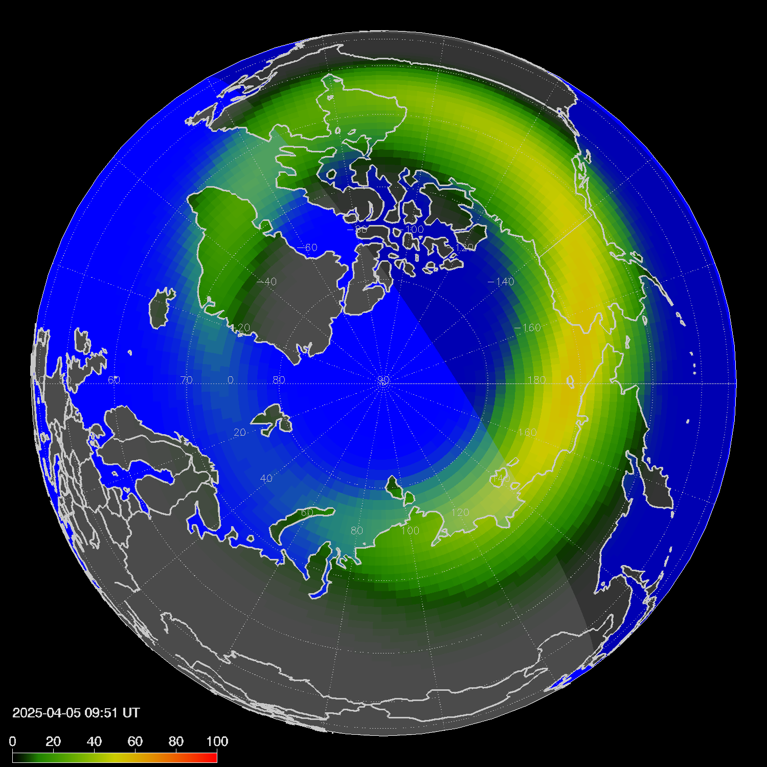 Northern lights (auroras) in the northern hemisphere