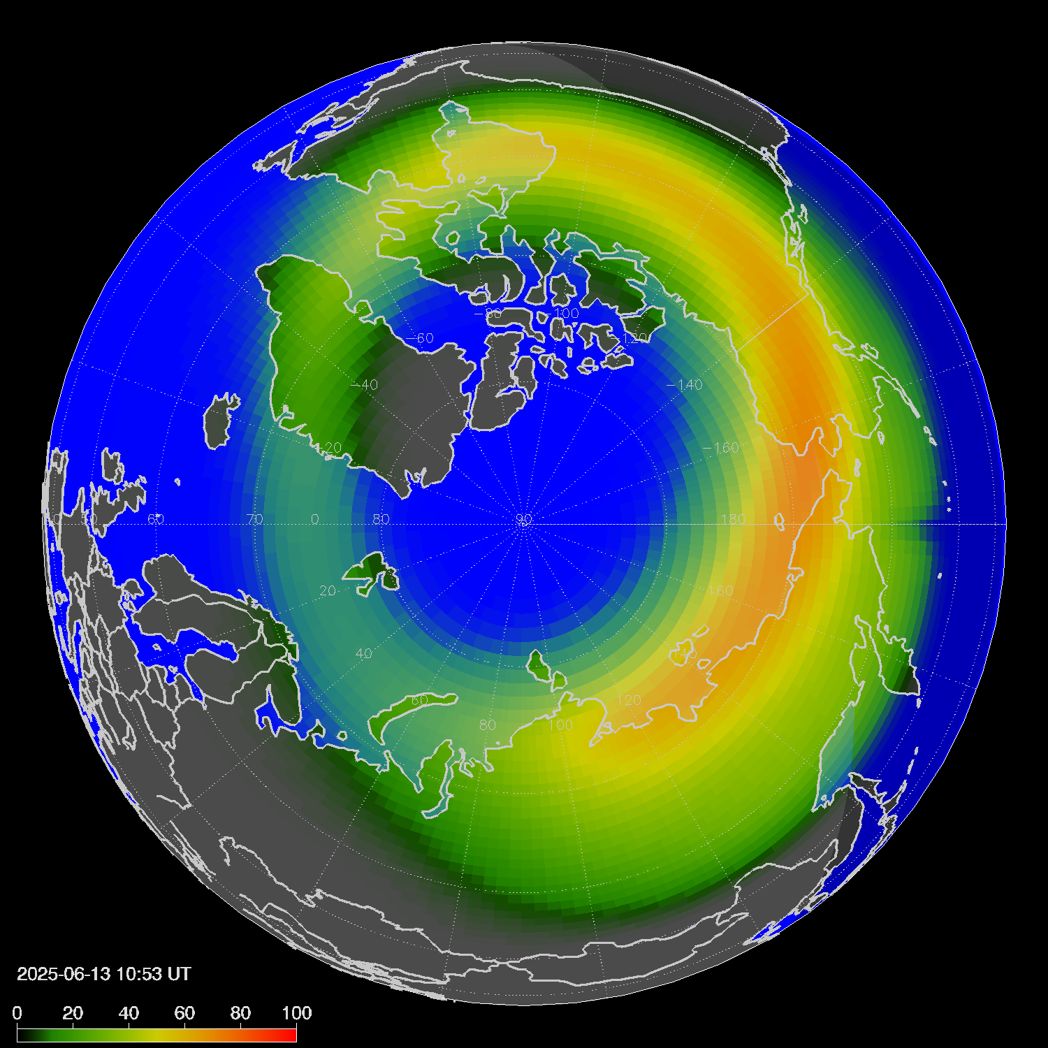 Northern lights (auroras) in the northern hemisphere