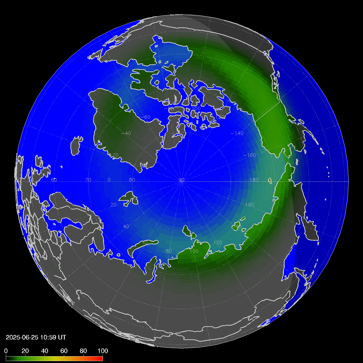 Northern lights (auroras) in the northern hemisphere