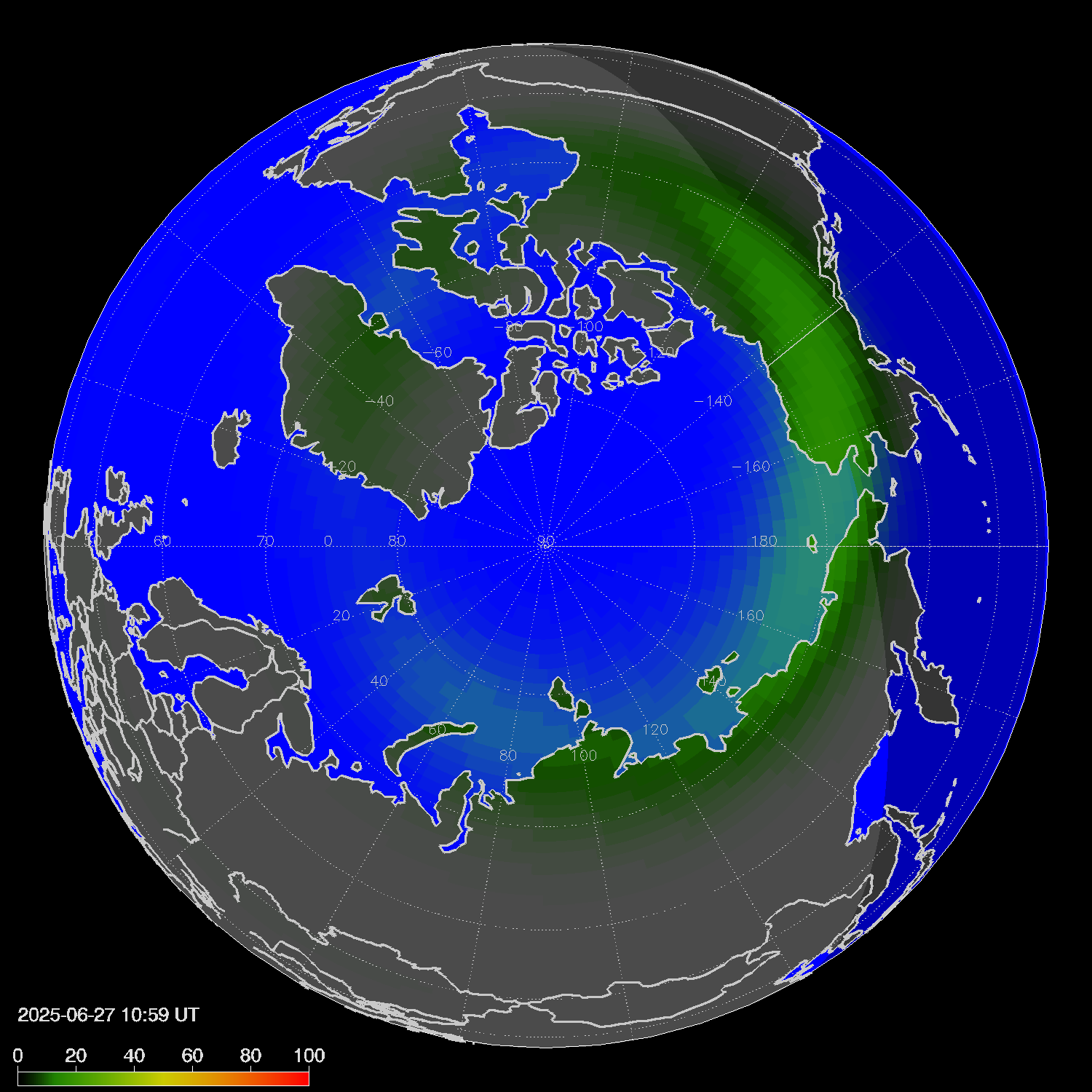 Northern lights (auroras) in the northern hemisphere