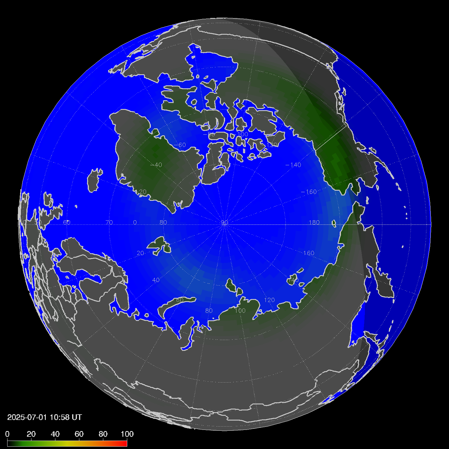 Northern lights (auroras) in the northern hemisphere