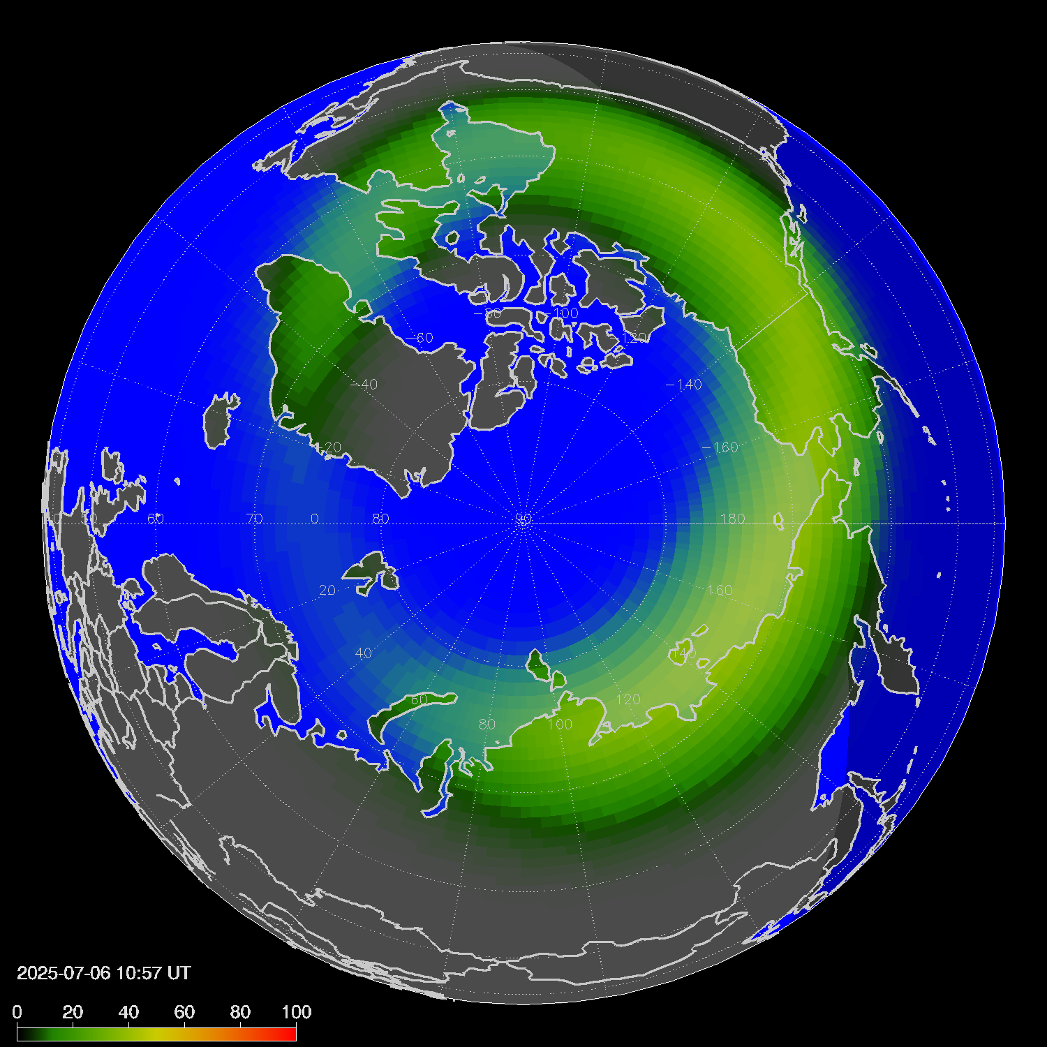 Northern lights (auroras) in the northern hemisphere