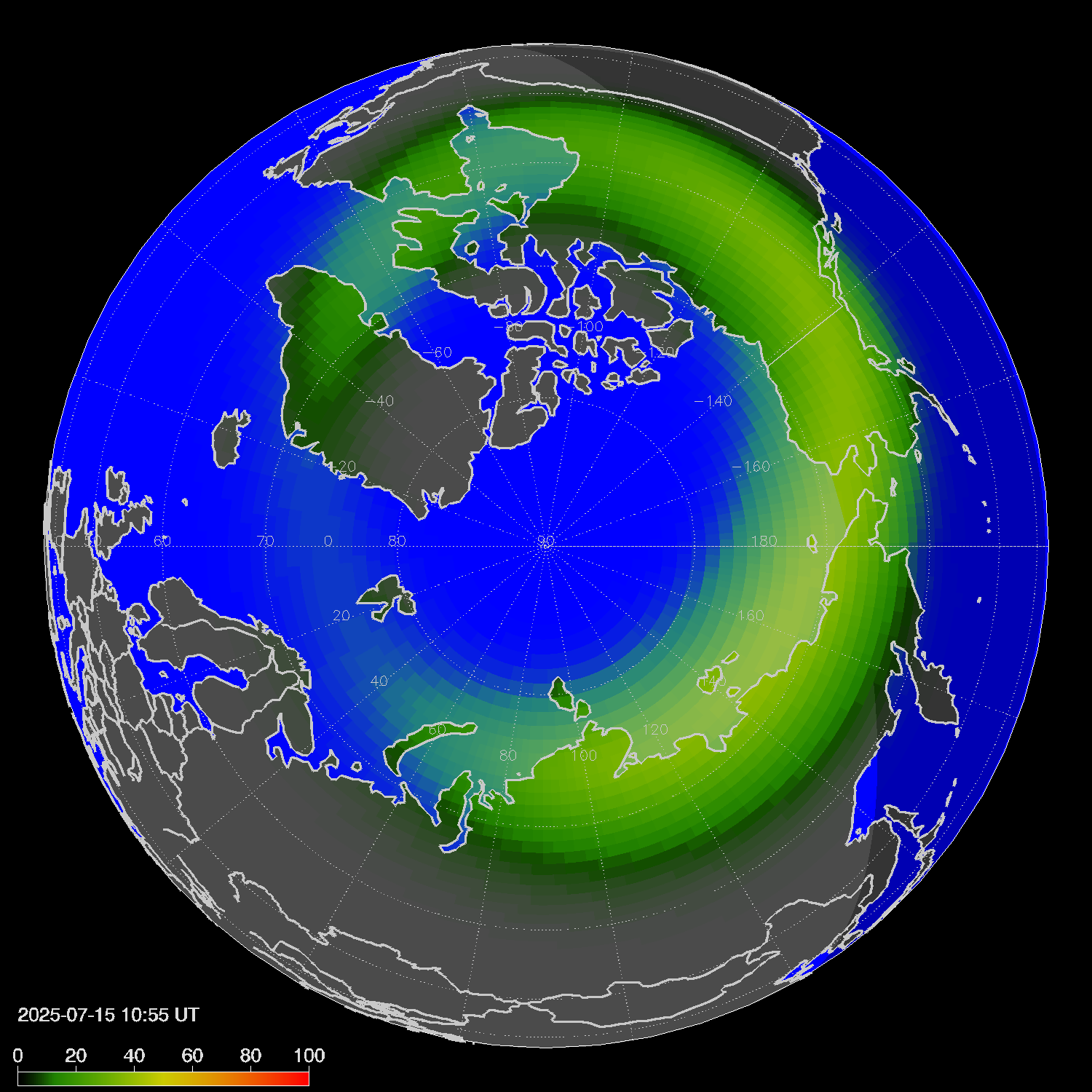 Northern lights (auroras) in the northern hemisphere