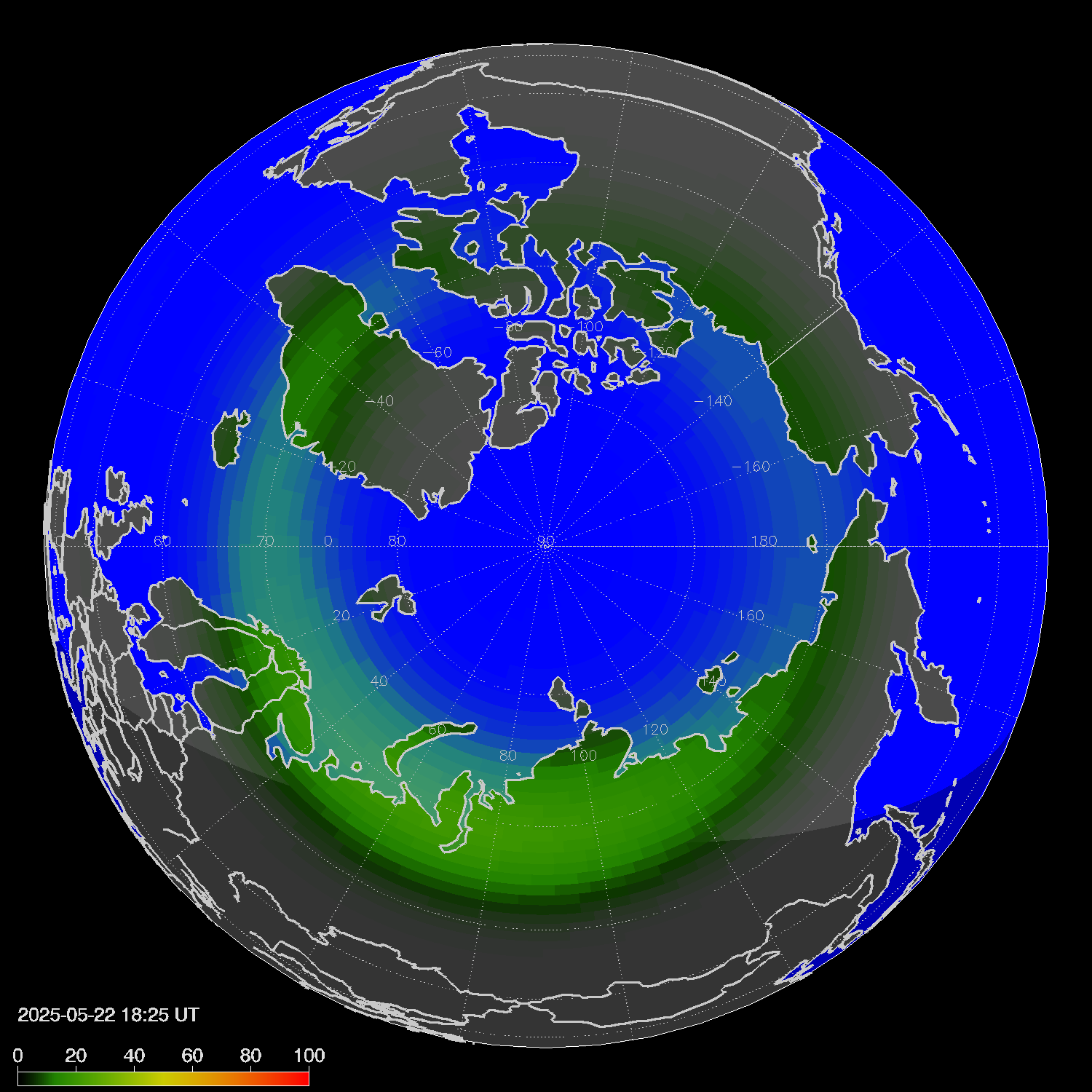 Northern lights (auroras) in the northern hemisphere