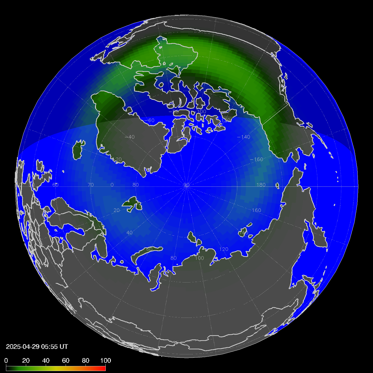 Northern lights (auroras) in the northern hemisphere