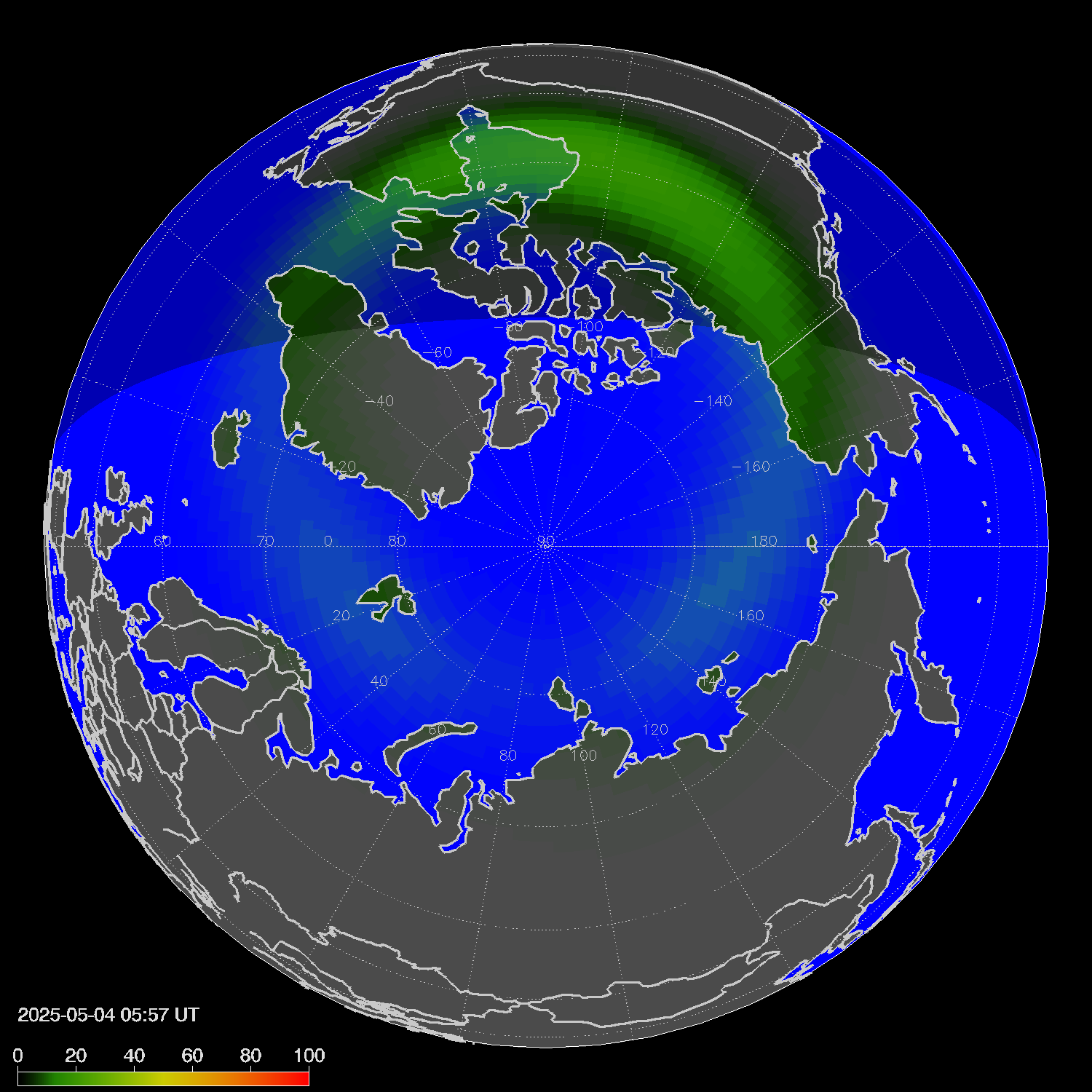 Northern lights (auroras) in the northern hemisphere