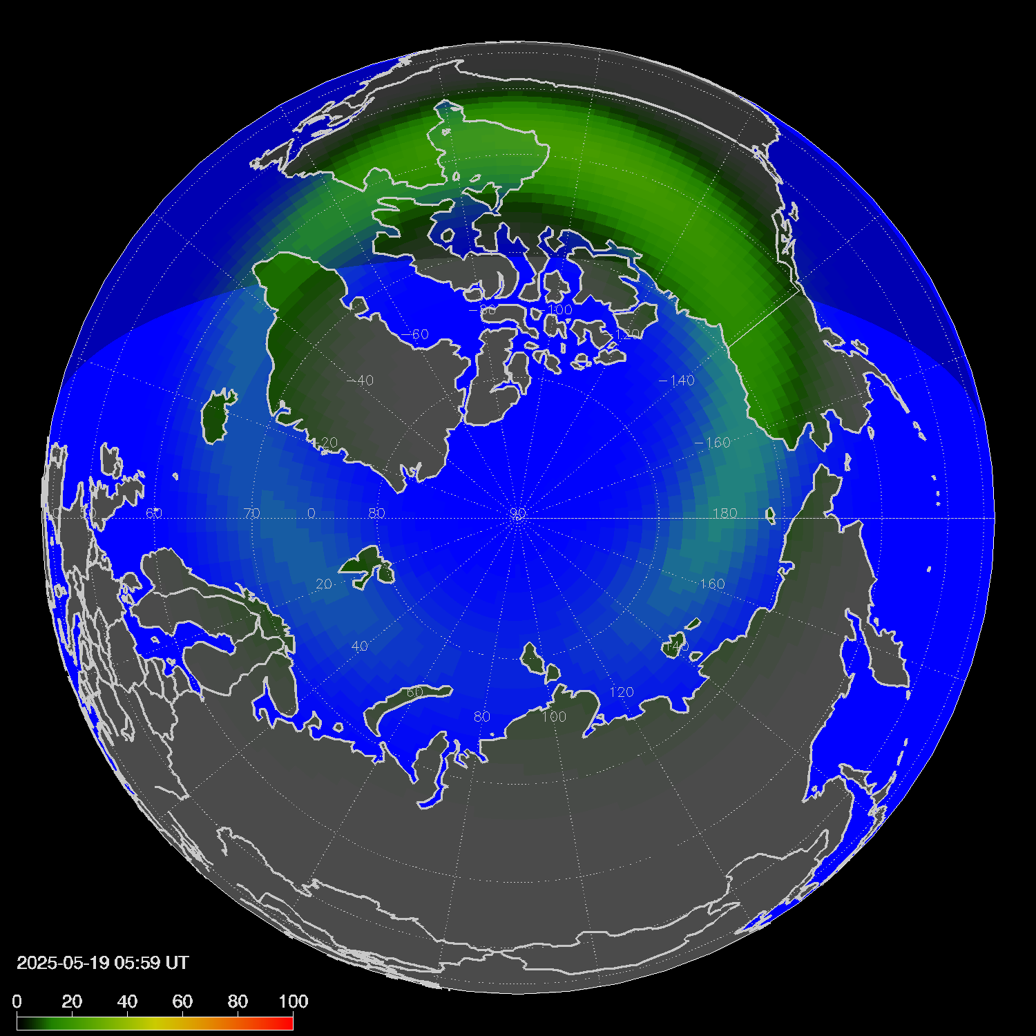 Northern lights (auroras) in the northern hemisphere