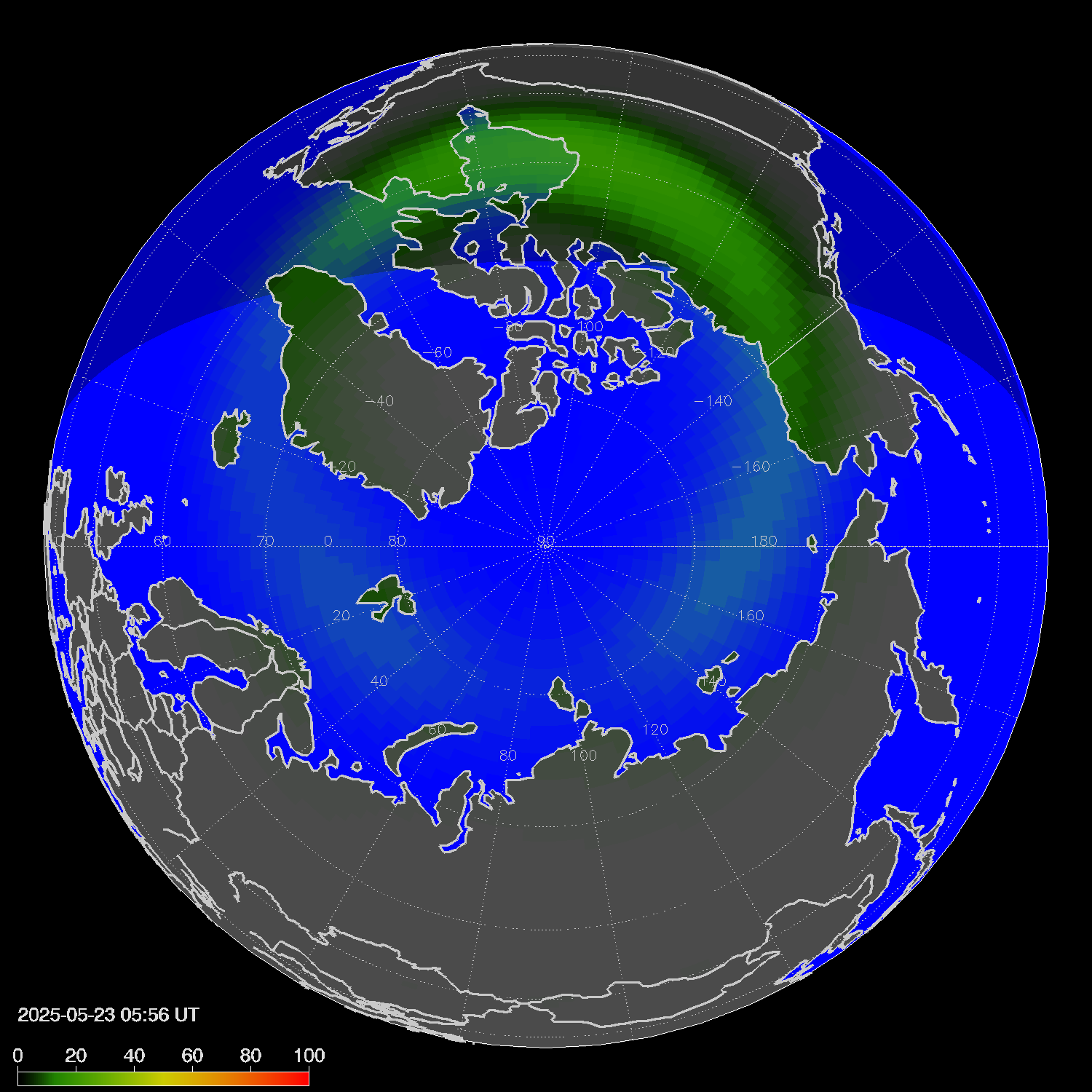 Northern lights (auroras) in the northern hemisphere