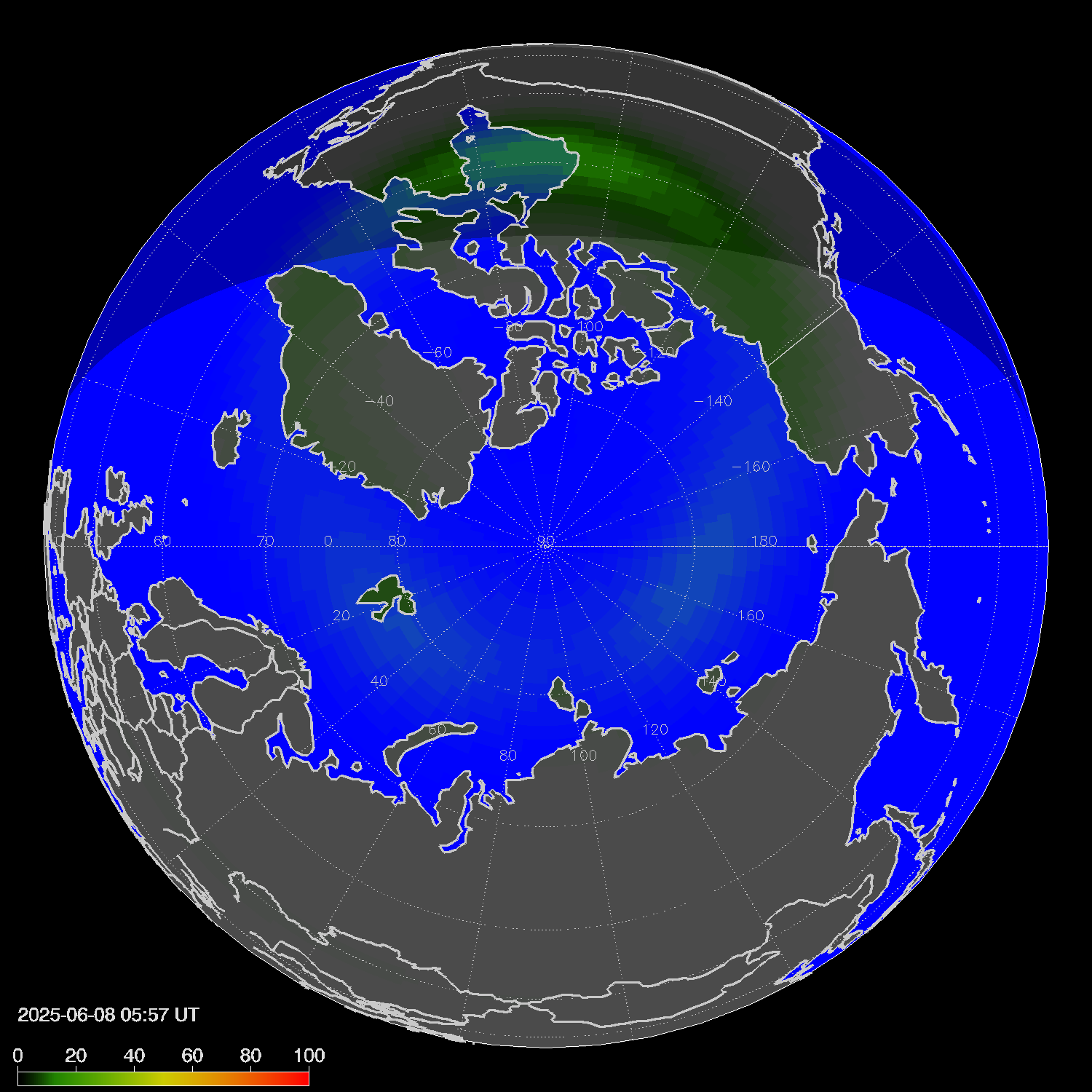 Northern lights (auroras) in the northern hemisphere