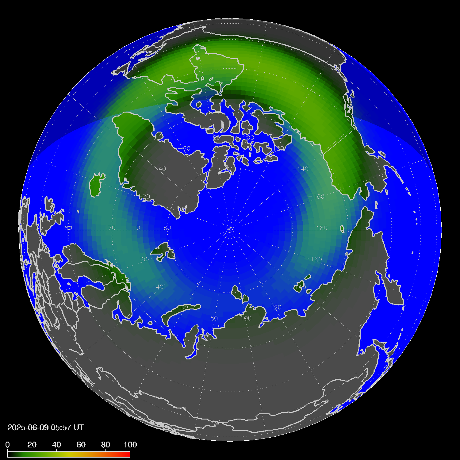 Northern lights (auroras) in the northern hemisphere