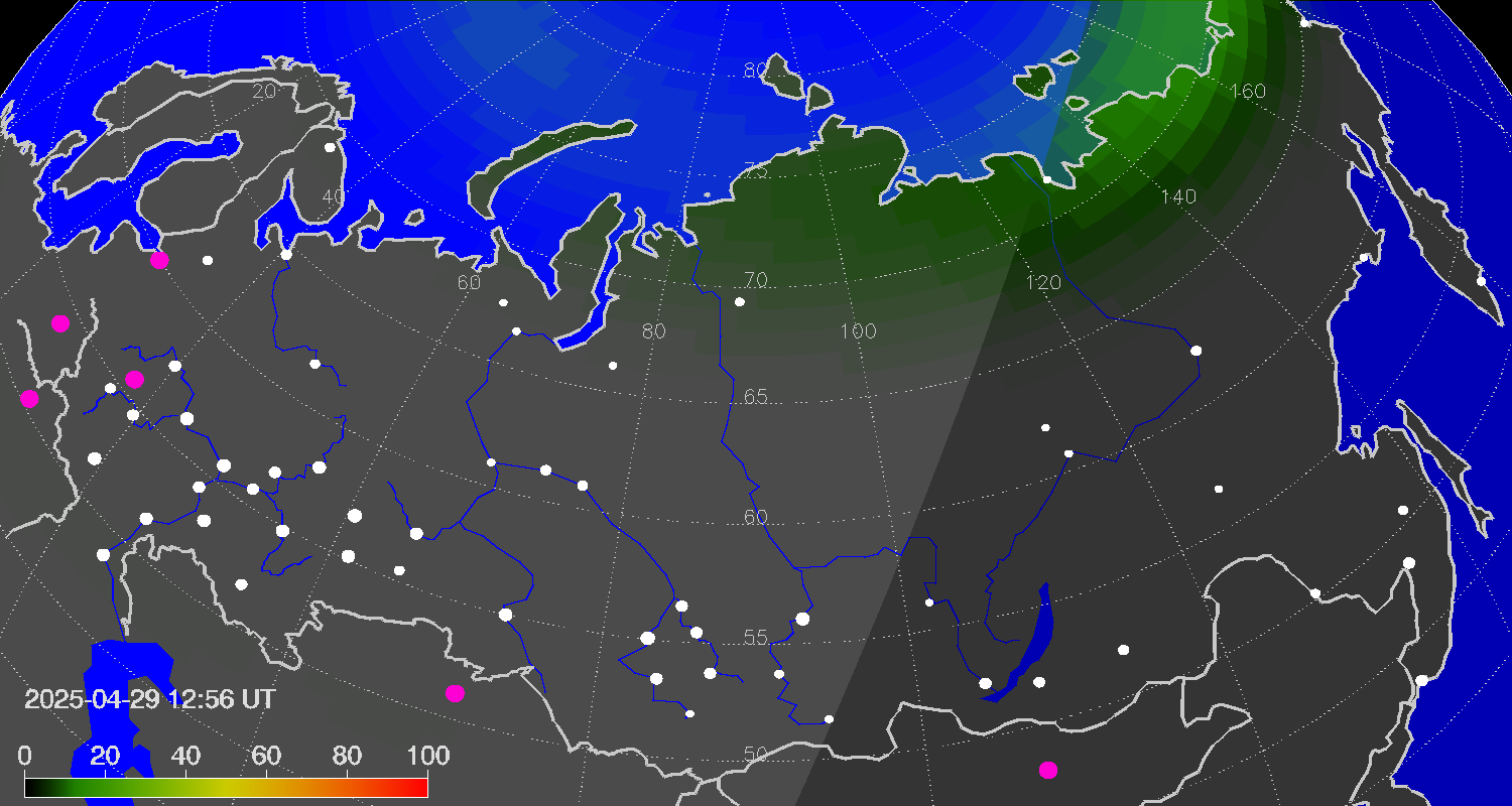 Northern lights (auroras) over Russian Federation