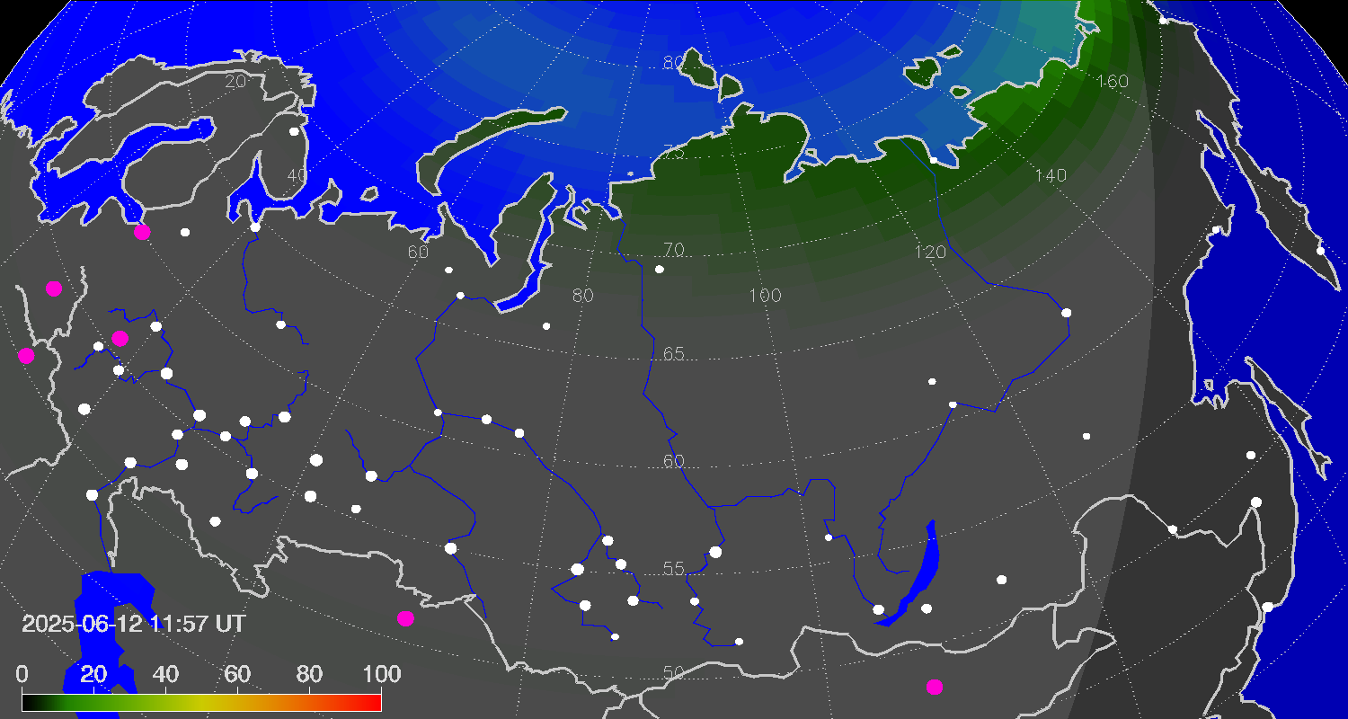 Northern lights (auroras) over Russian Federation