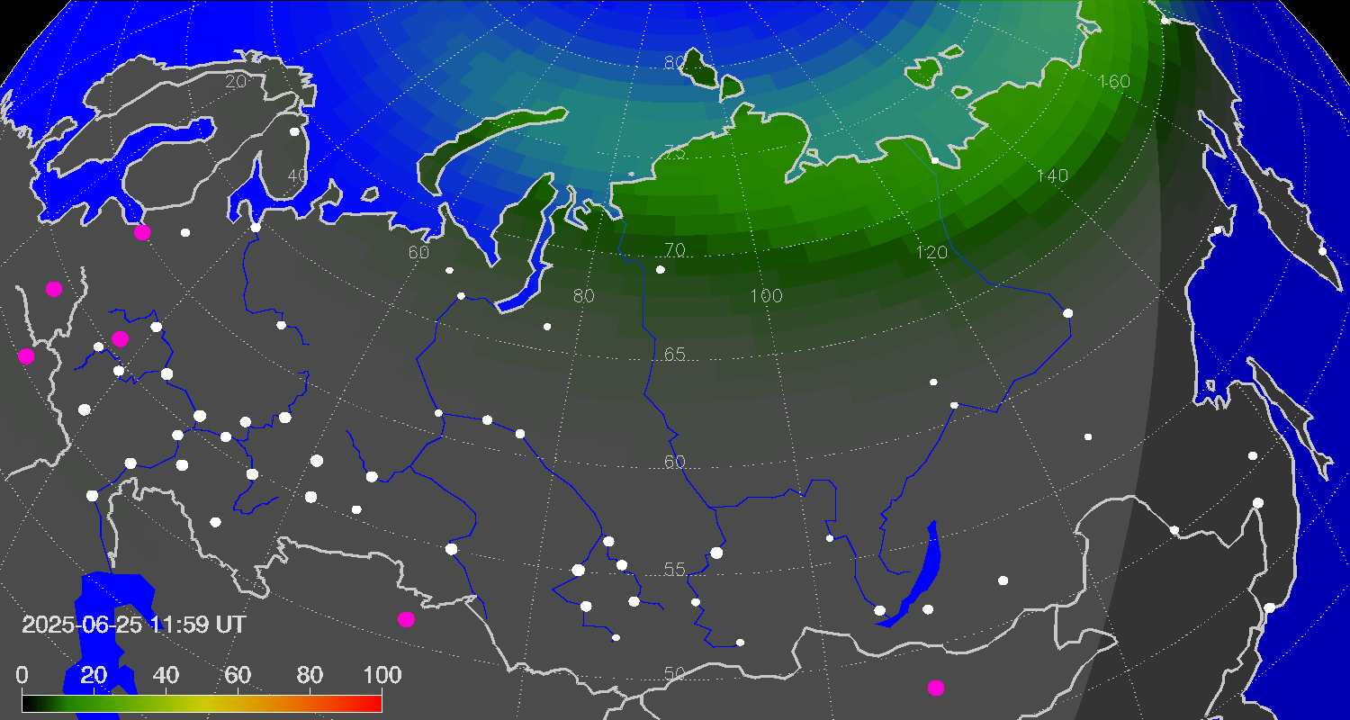 Northern lights (auroras) over Russian Federation