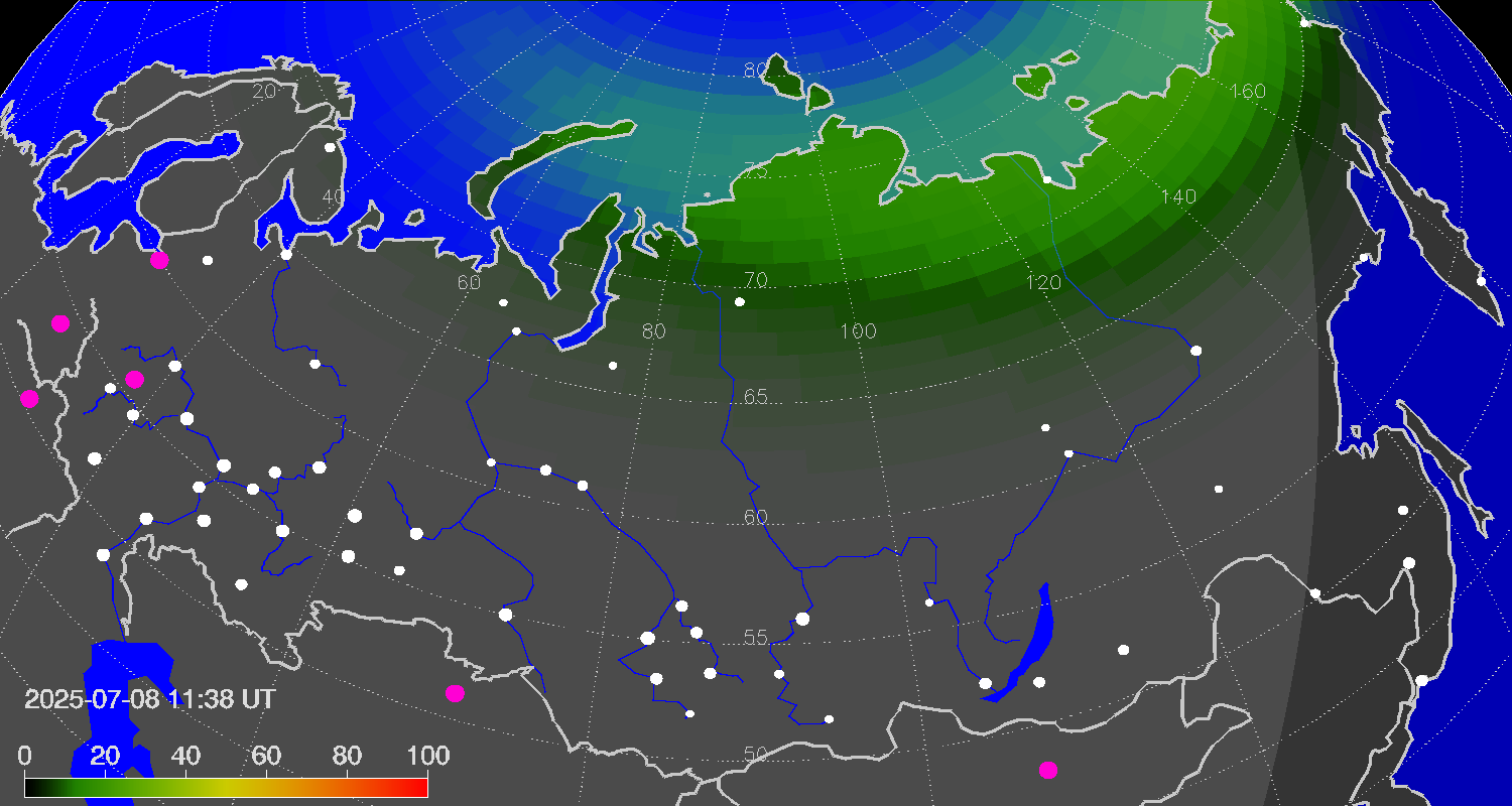 Northern lights (auroras) over Russian Federation