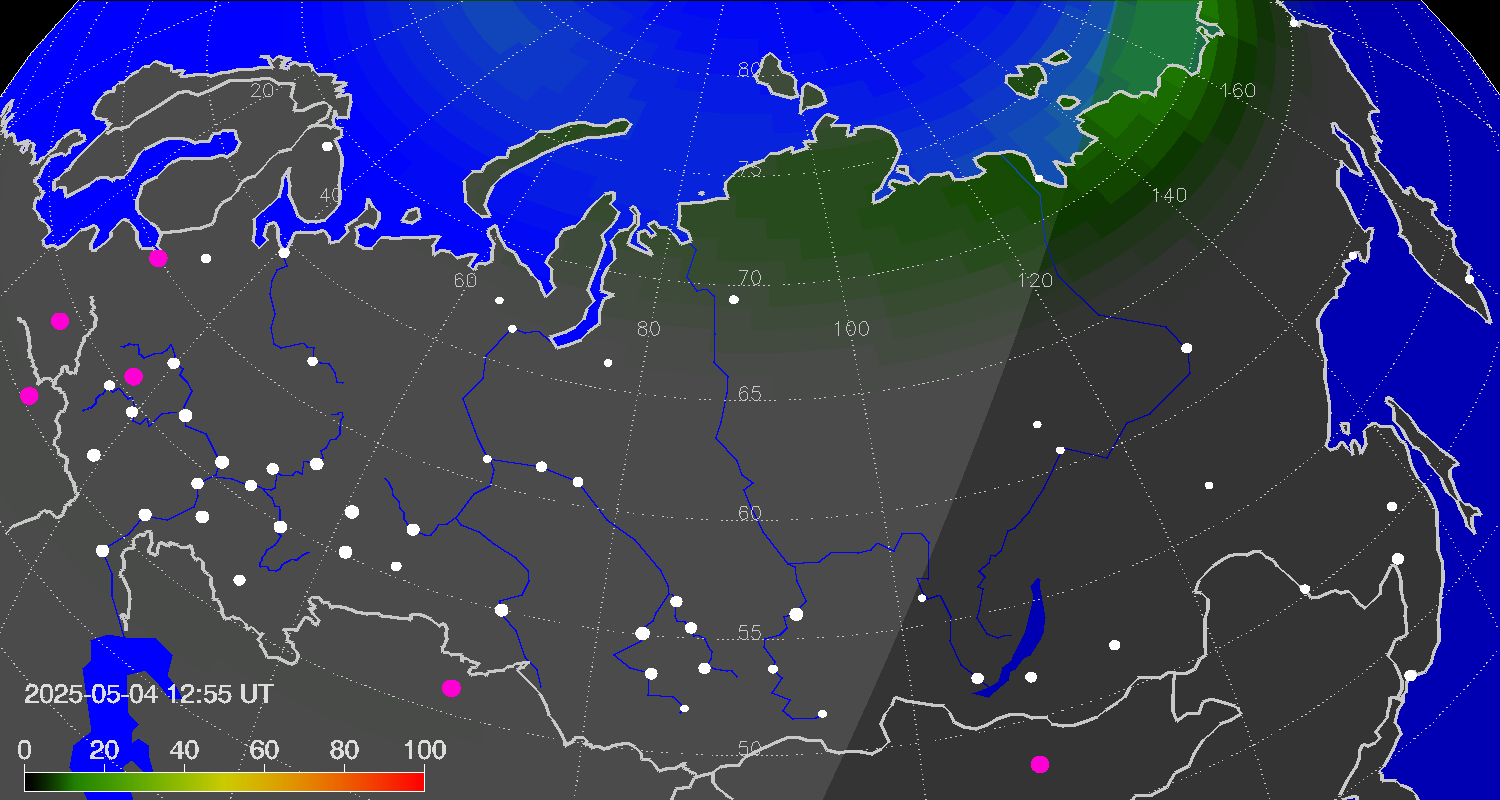 Northern lights (auroras) over Russian Federation