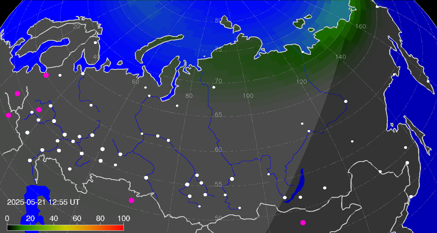 Northern lights (auroras) over Russian Federation