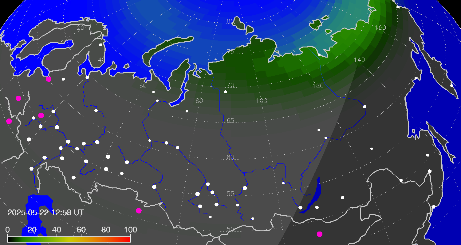Northern lights (auroras) over Russian Federation