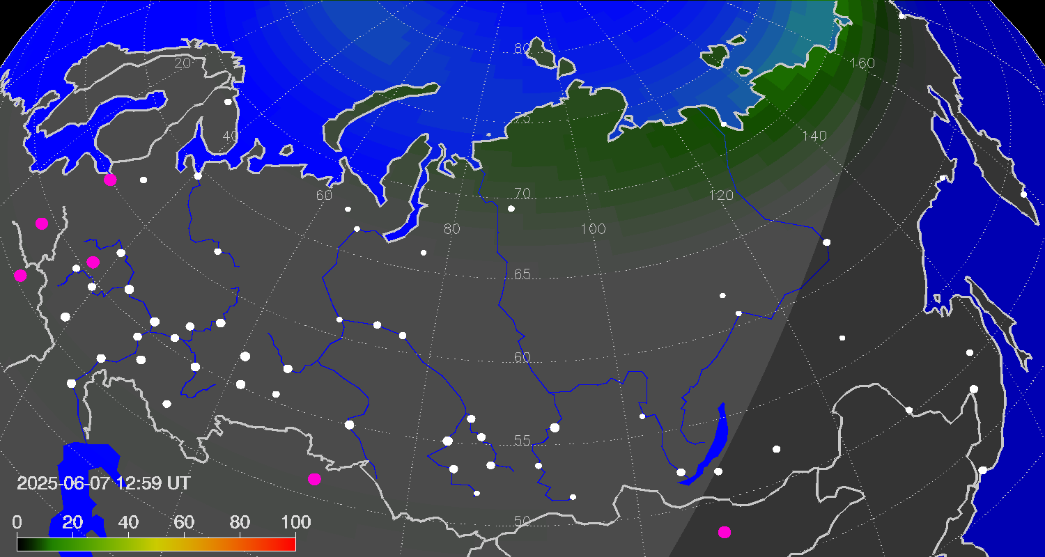 Northern lights (auroras) over Russian Federation