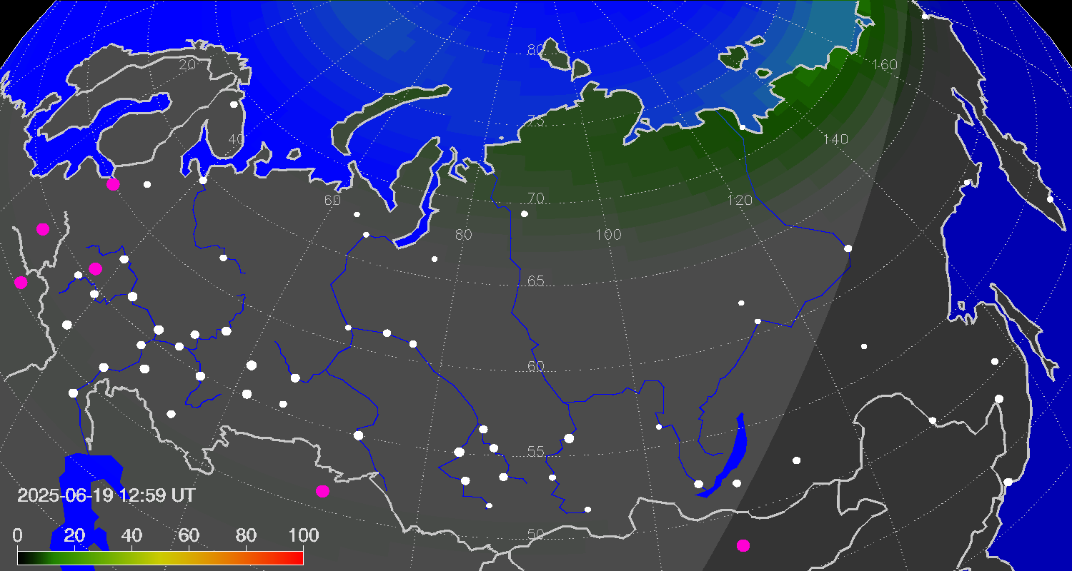 Northern lights (auroras) over Russian Federation
