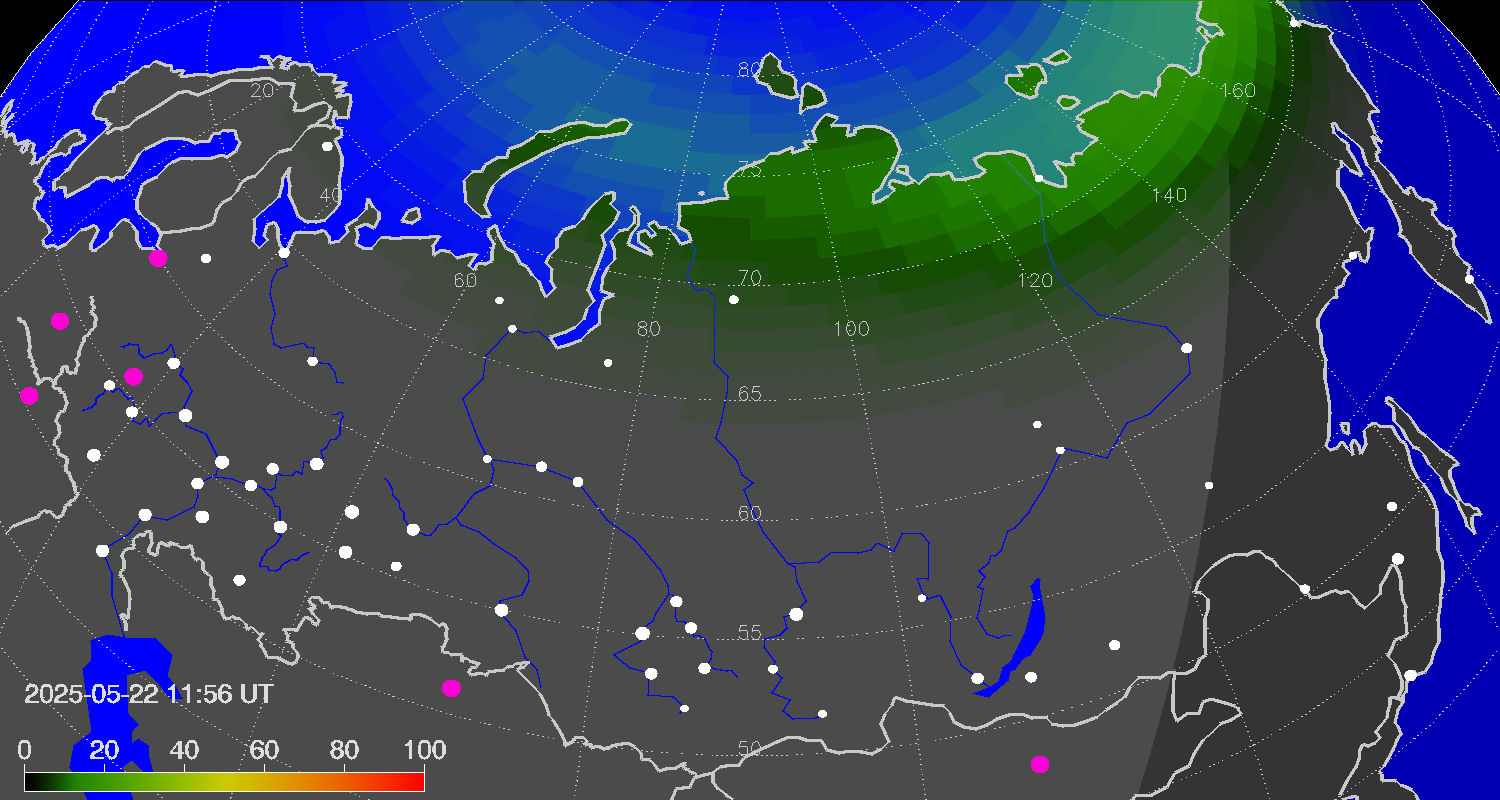 Northern lights (auroras) over Russian Federation