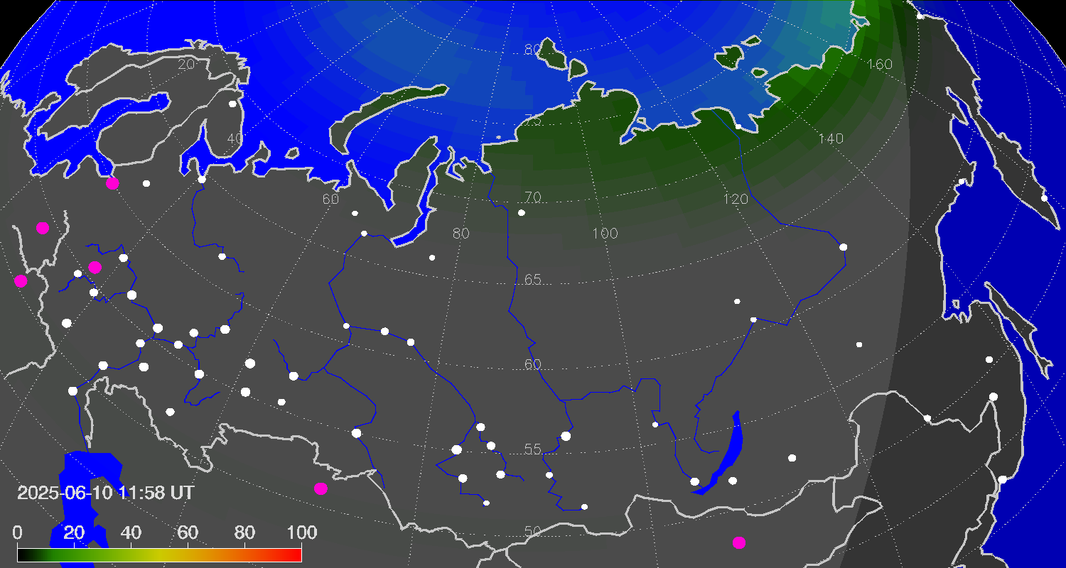 Northern lights (auroras) over Russian Federation