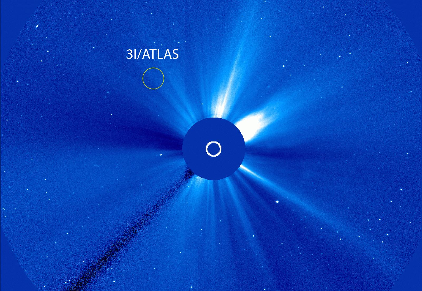 Расчетное положение кометы 3I/ATLAS на изображении прибора LASCO/C3 19 октября 2025 года